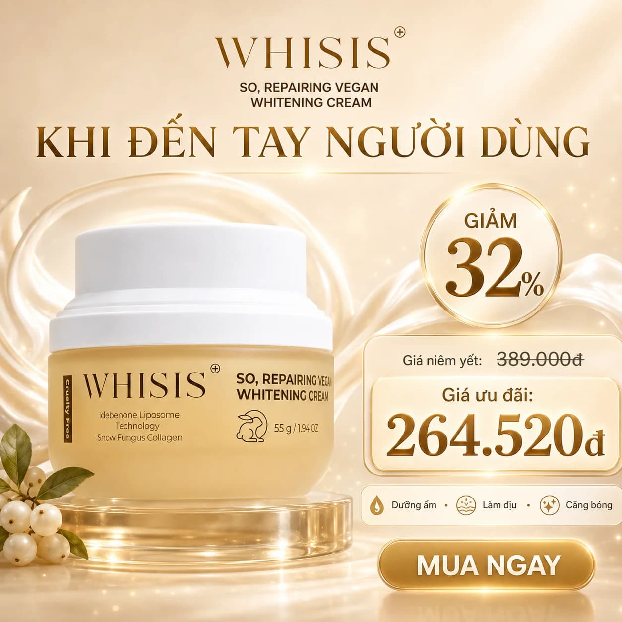 Kem Dưỡng Trắng Thuần Chay Cải Thiện Sạm Nám WHISIS So Repairing Vegan Whitening Cream (50g)
