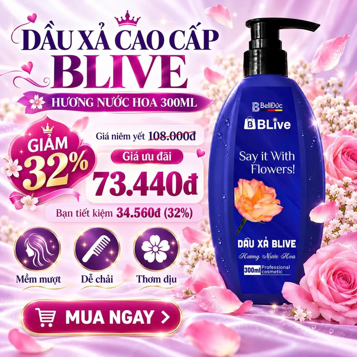 Dầu Xả Cao Cấp Bive Hương Nước Hoa 300ml
