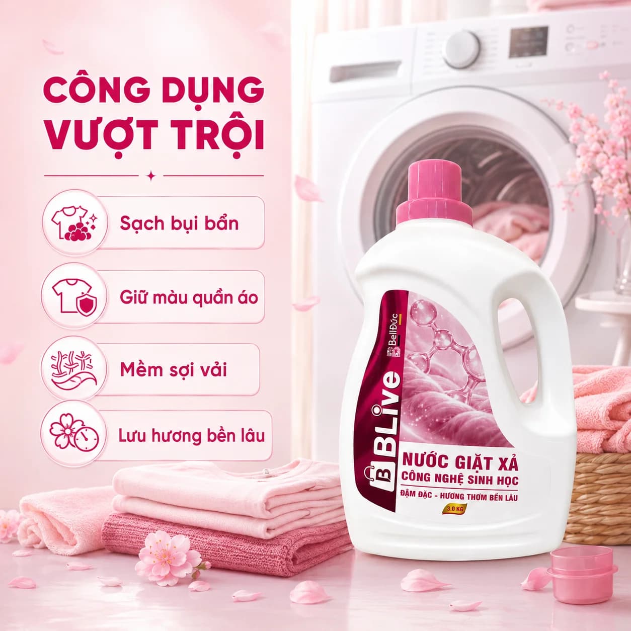 3kg Nước Giặt Xả Cao Cấp Công Nghệ Sinh Học Blive Can Hồng