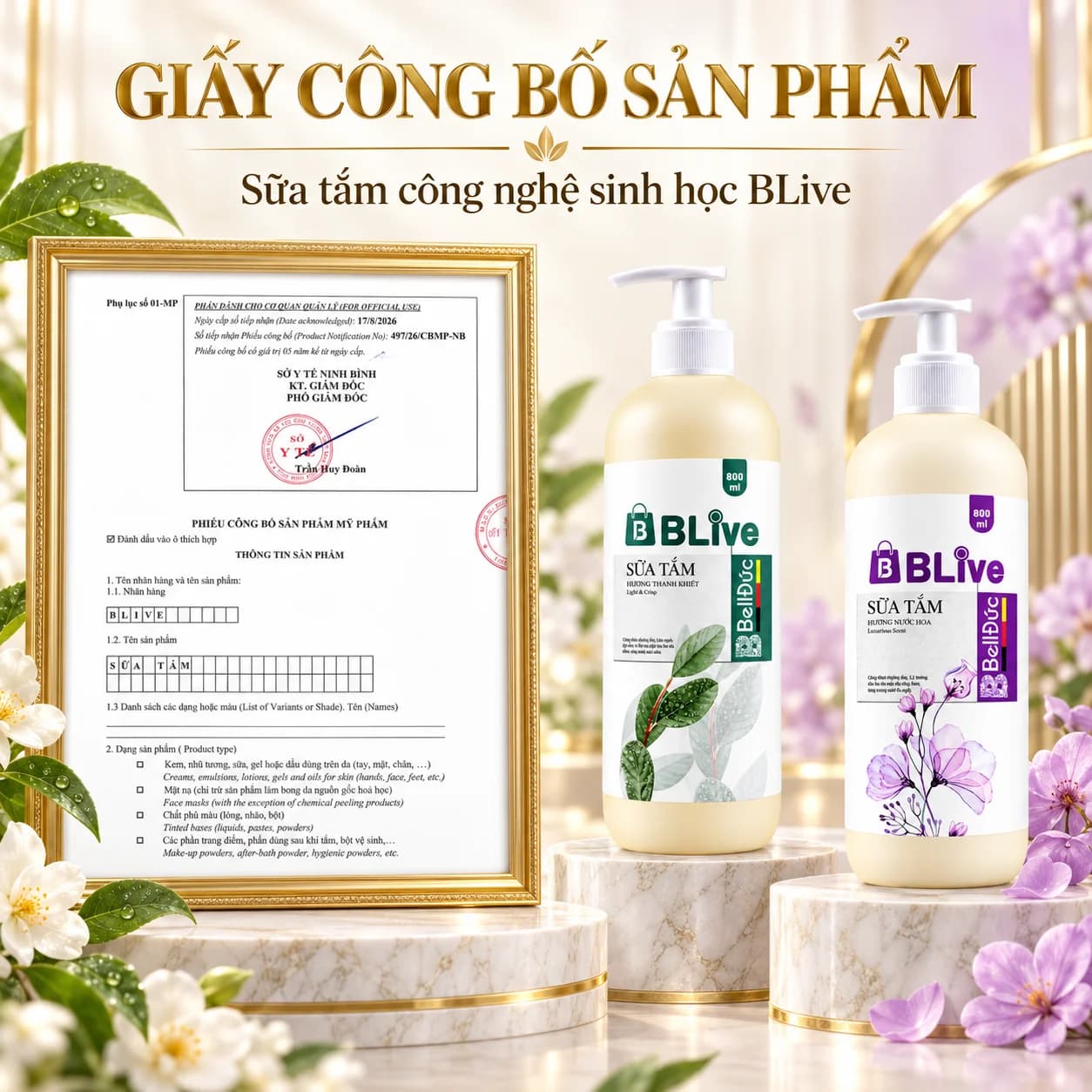 Sữa Tắm Cao Cấp Blive Hương Nước Hoa 800ml (Chai tròn HD tem tím)