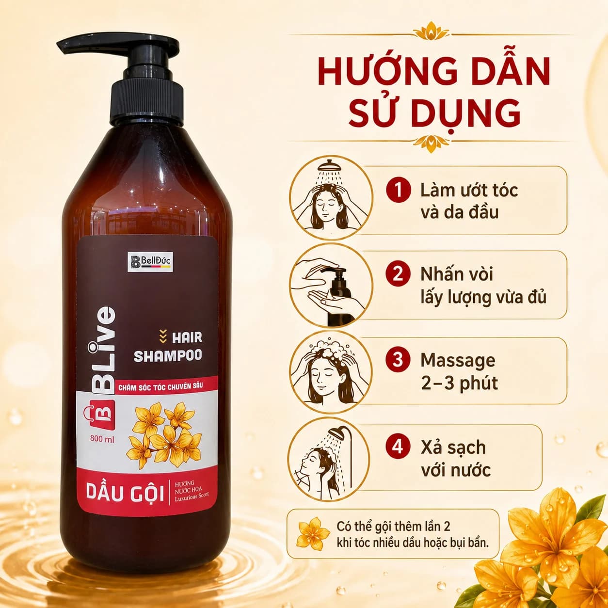 Dầu Gội Cao Cấp Blive Hair Shampoo Hương Nước Hoa 800ml (Chai tròn dẹt tem đỏ)