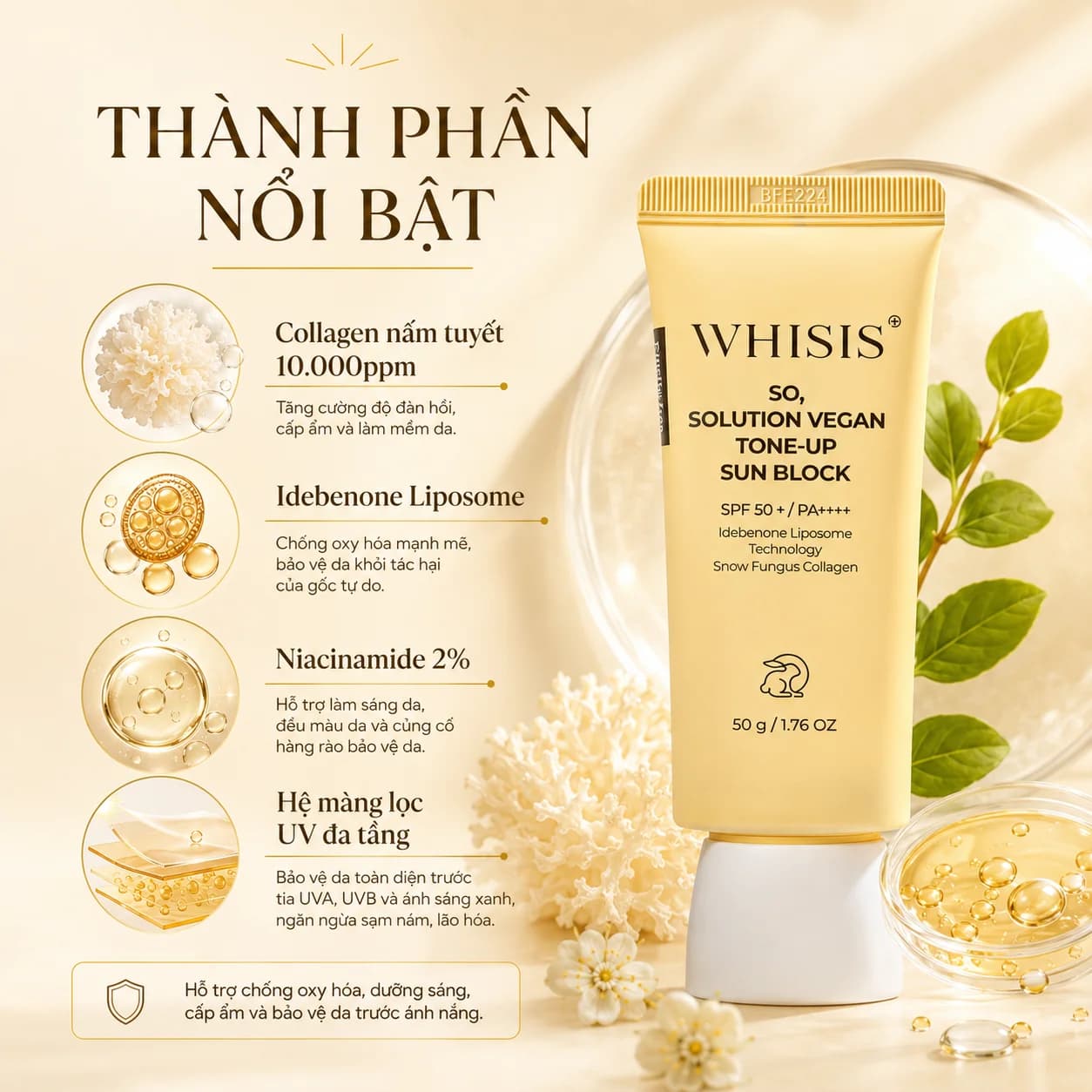 Kem Chống Nắng Đa Tầng Thuần Chay WHISIS So, Solution Vegan Tone-up Sun Block (50g)
