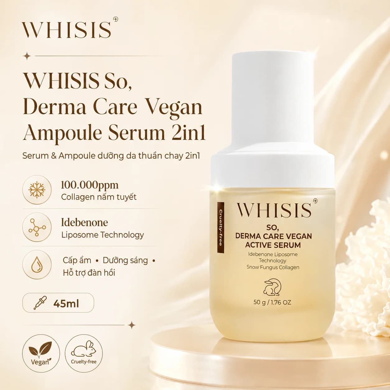 Serum & Tinh chất Thuần Chay 2in1 WHISIS So, Derma Care Vegan Ampuole Serum 2in1 (45ml)