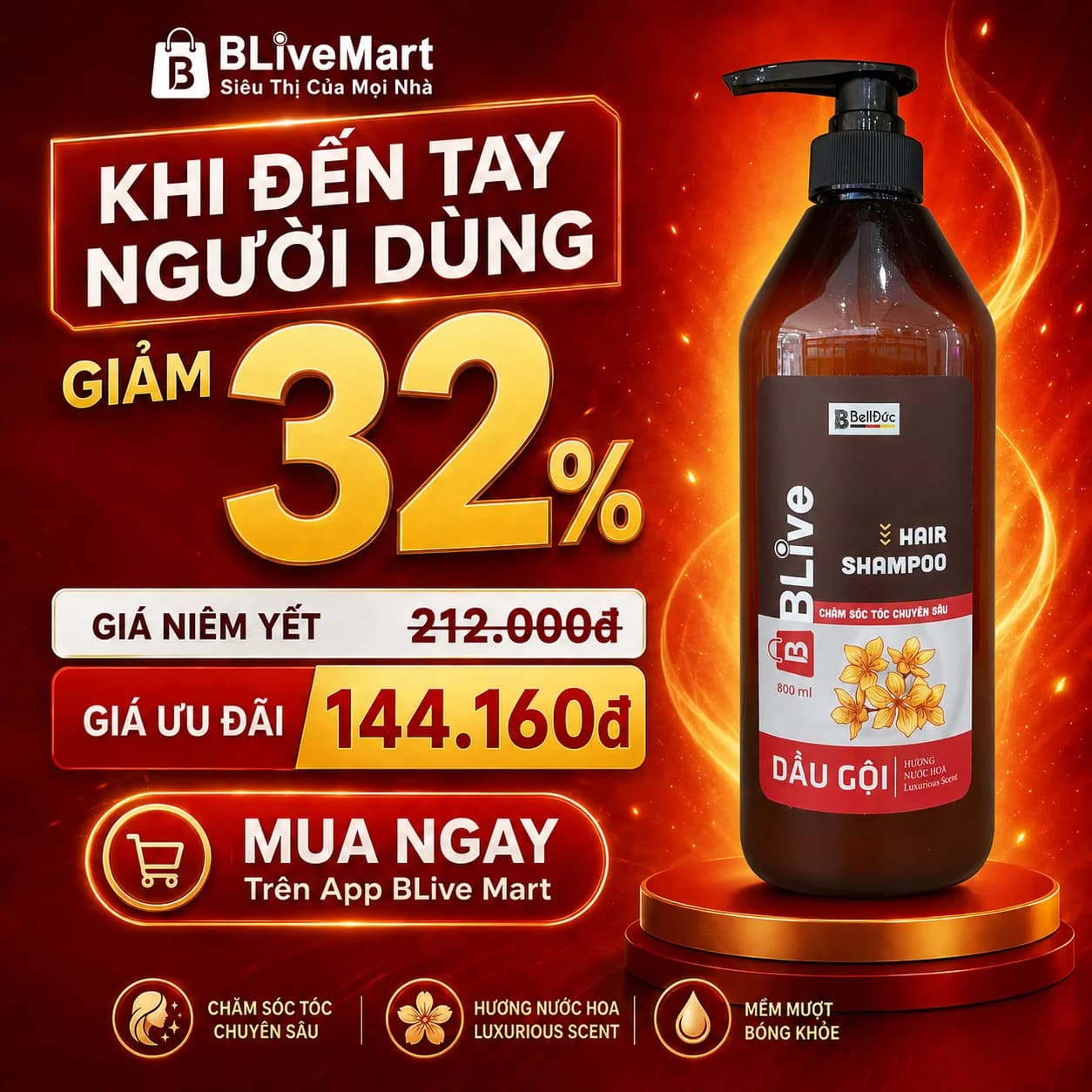 Dầu Gội Cao Cấp Blive Hair Shampoo Hương Nước Hoa 800ml (Chai tròn dẹt tem đỏ)