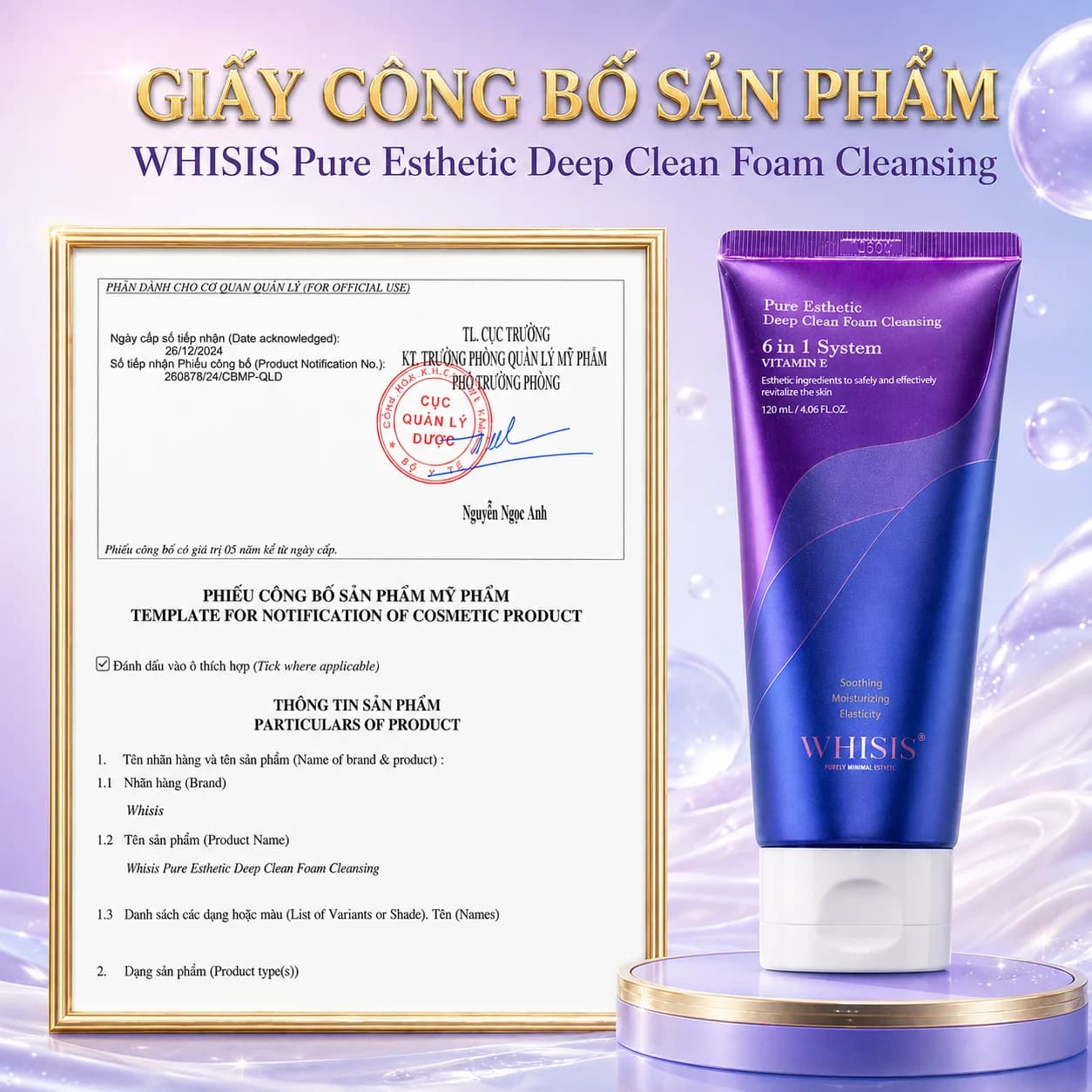 Sữa rửa mặt Vitamin E WHISIS Pure Esthetic Deep Cleaning Foam VITAMIN E (120ml)
