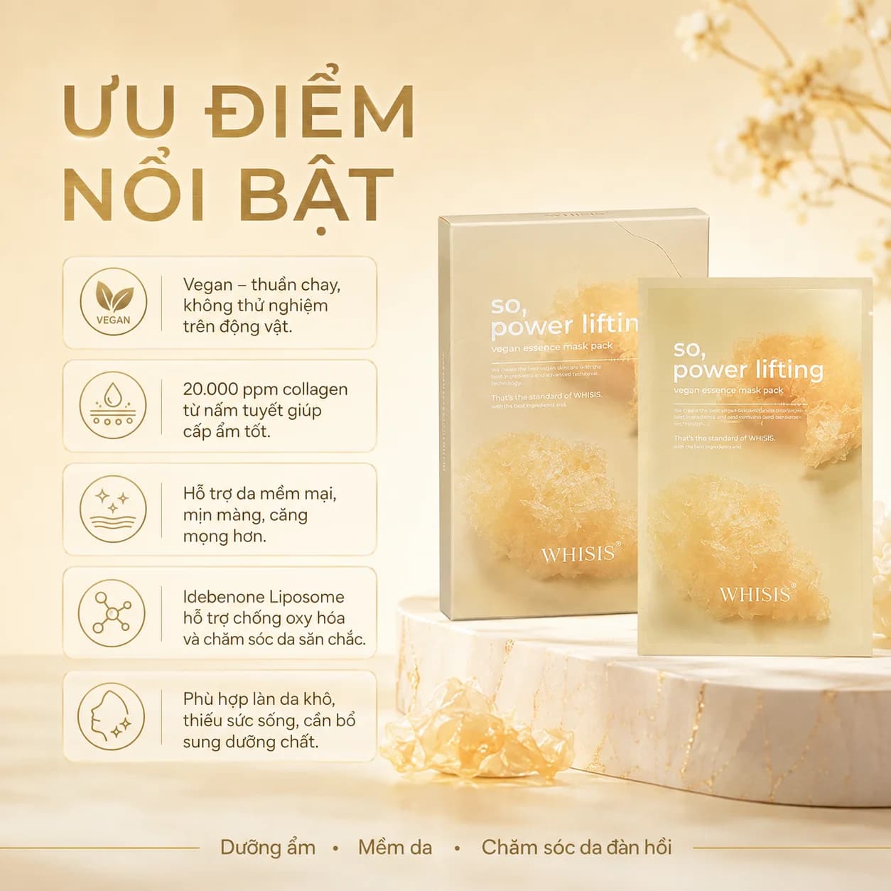 Mặt Nạ Giấy Dưỡng Da Thuần Chay Cao Cấp WHISIS Power Lifting Vegan Essence Mask Pack (27gx5 miếng)
