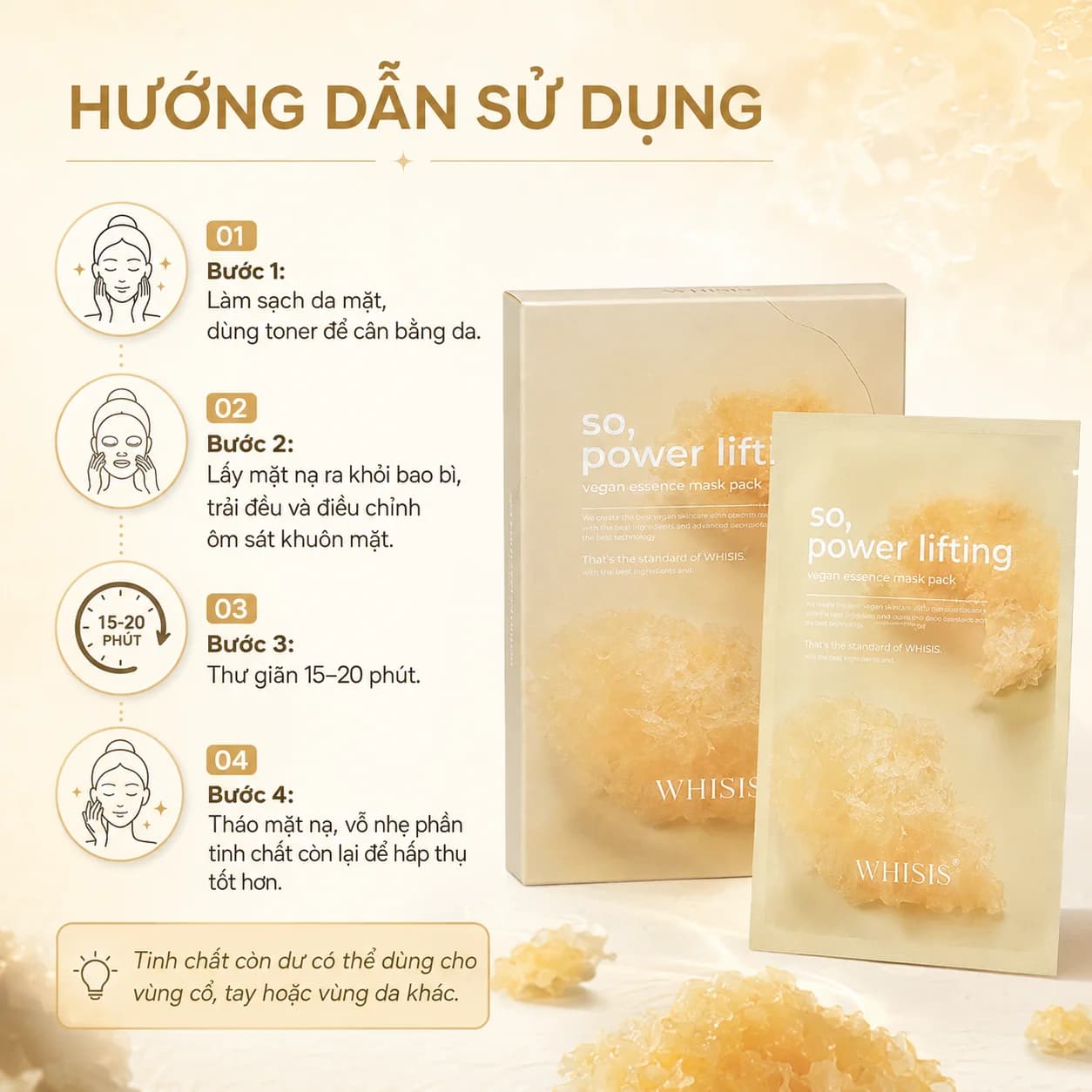Mặt Nạ Giấy Dưỡng Da Thuần Chay Cao Cấp WHISIS Power Lifting Vegan Essence Mask Pack (27gx5 miếng)