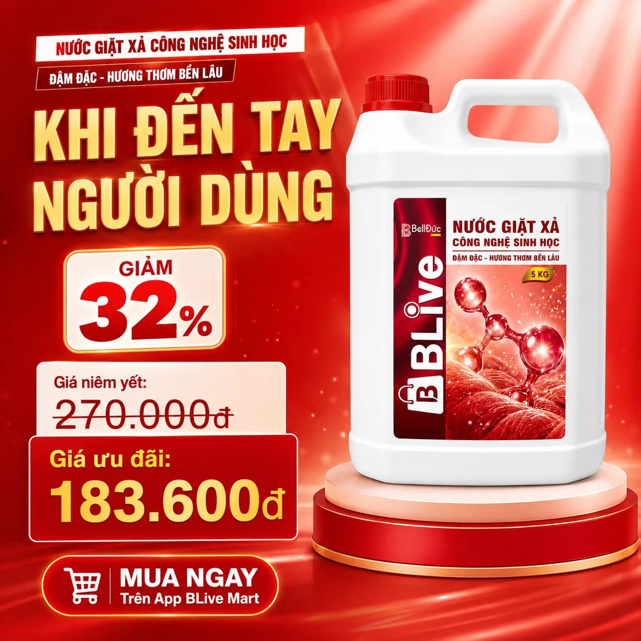 5kg Nước Giặt Xả Cao Cấp Công Nghệ Sinh Học Blive (Màu Đỏ)
