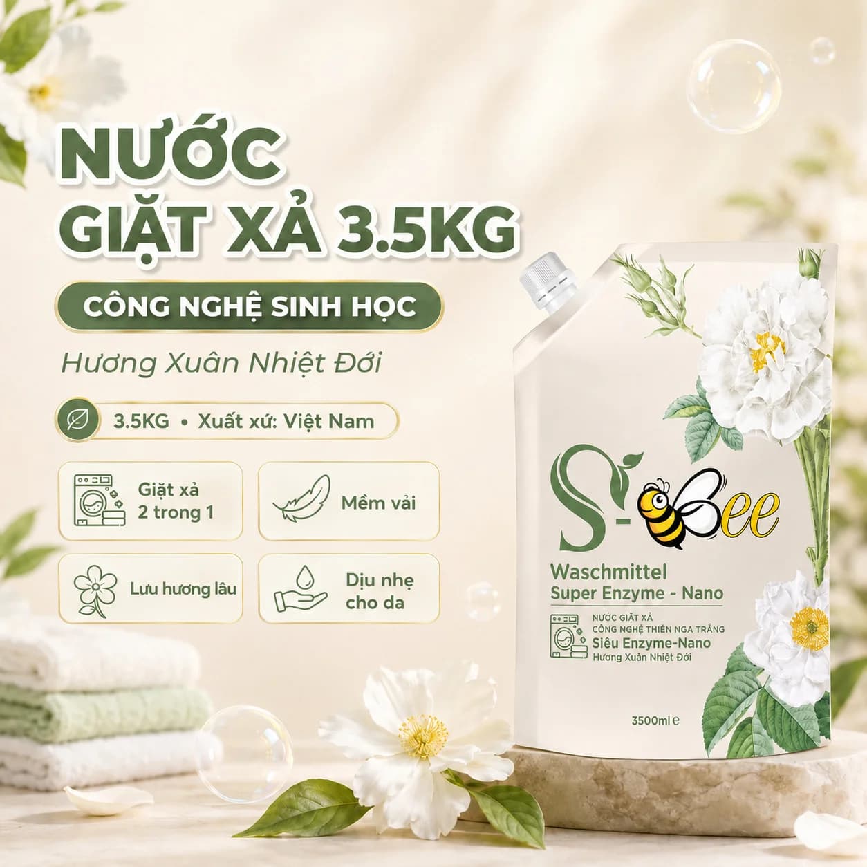 3,5Kg Túi Nước Giặt Xả Dbii Hương Xuân Nhiệt Đới