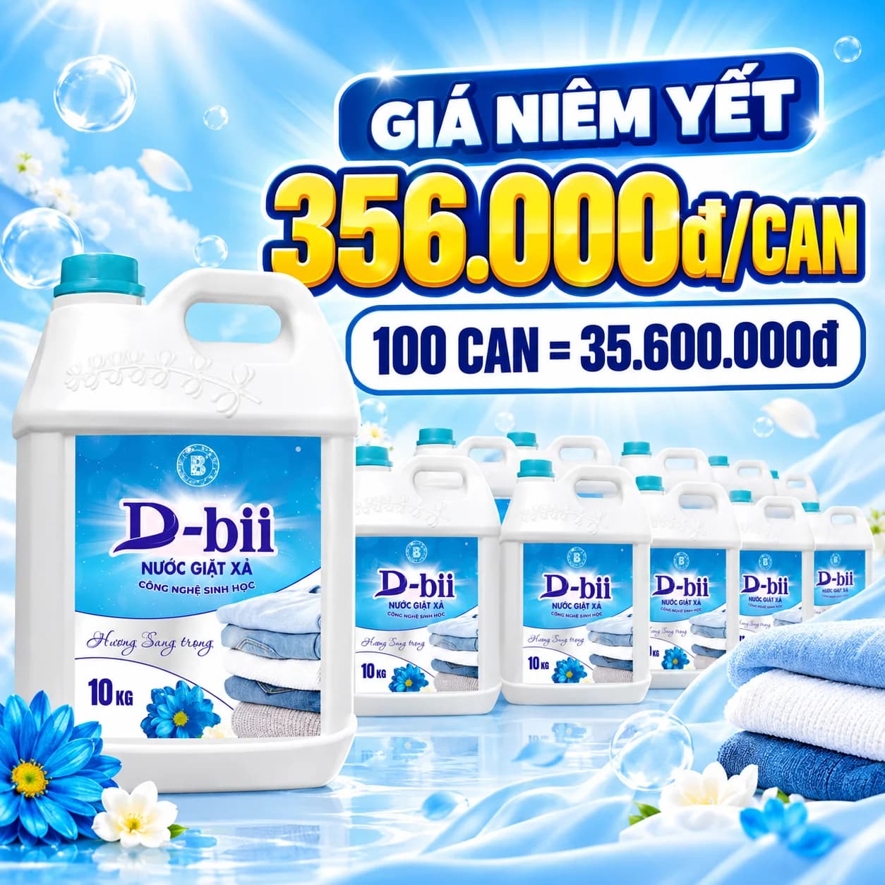 Mua Sỉ 100 Can (Tương Đương 242.080đ/Can 10kg) Nước Giặt Xả Công Nghệ Sinh Học Dbii Hương Sang Trọng