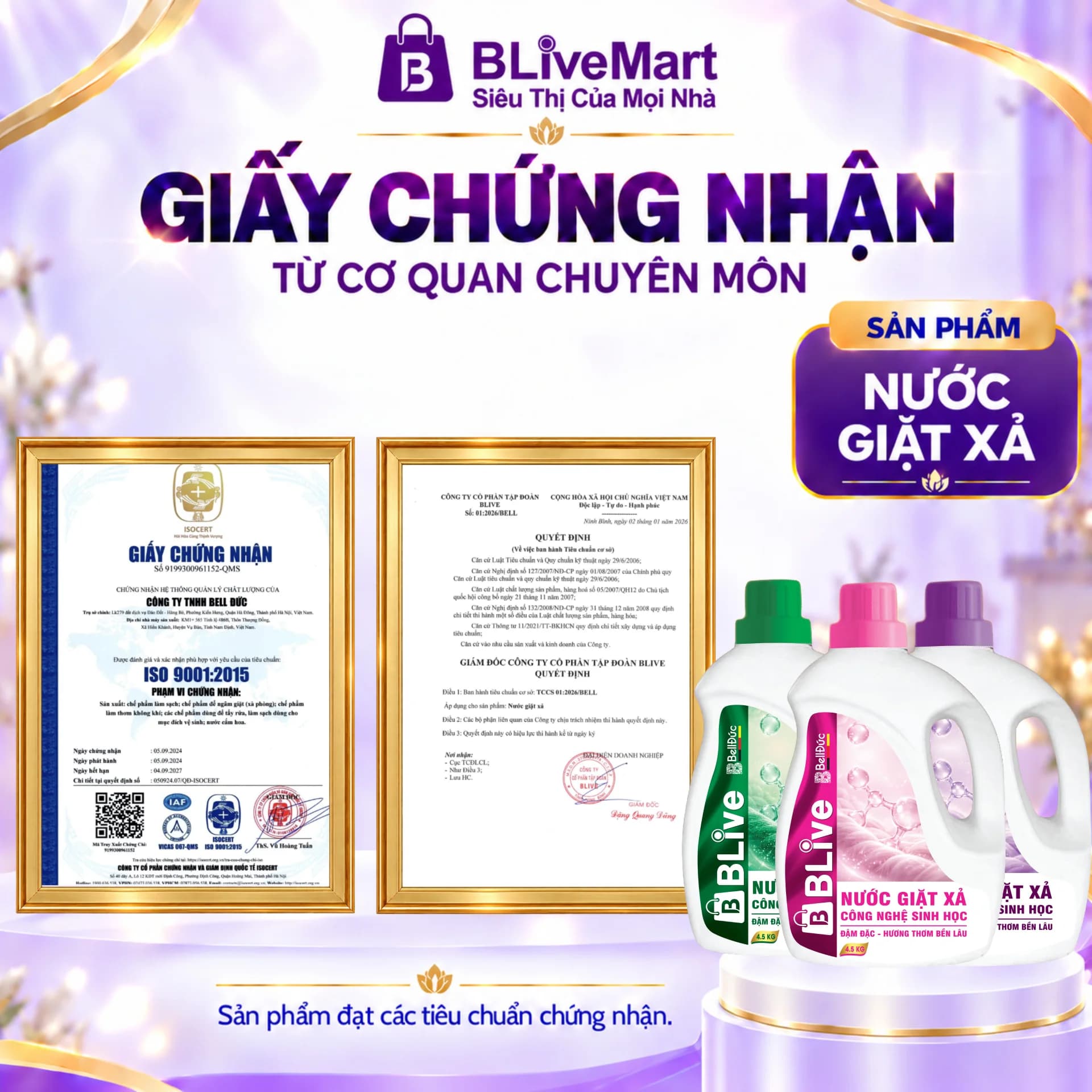 3kg Nước Giặt Xả Cao Cấp Công Nghệ Sinh Học Blive Can Hồng