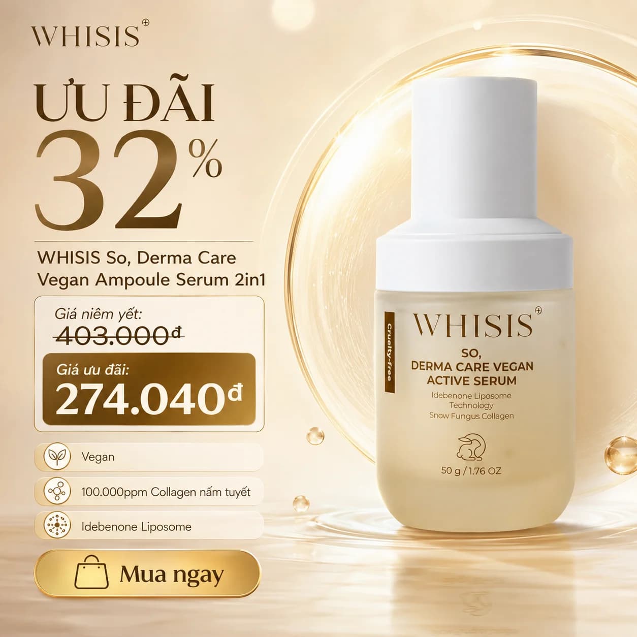 Serum & Tinh chất Thuần Chay 2in1 WHISIS So, Derma Care Vegan Ampuole Serum 2in1 (45ml)