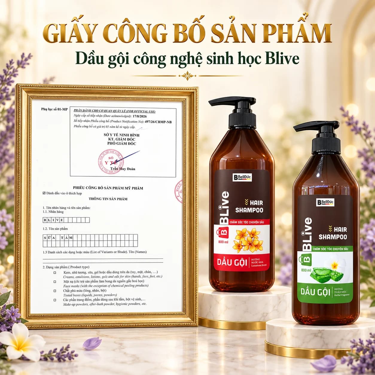 Dầu Gội Cao Cấp Blive Hair Shampoo Hương Nước Hoa 800ml (Chai tròn dẹt tem đỏ)