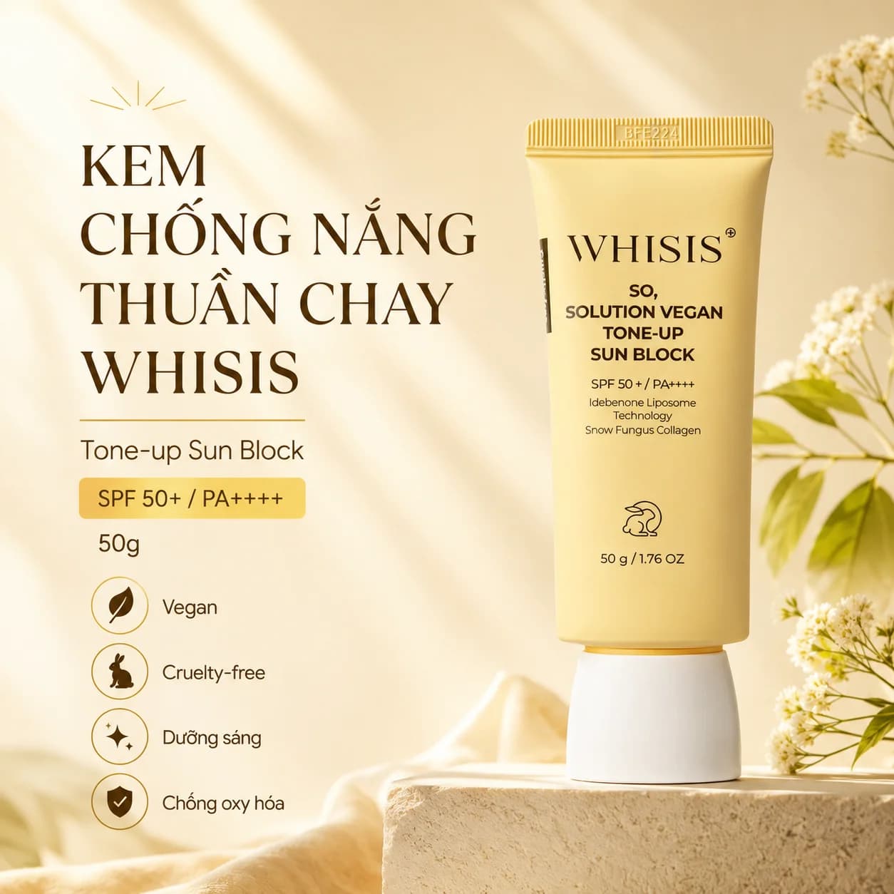 Kem Chống Nắng Đa Tầng Thuần Chay WHISIS So, Solution Vegan Tone-up Sun Block (50g)