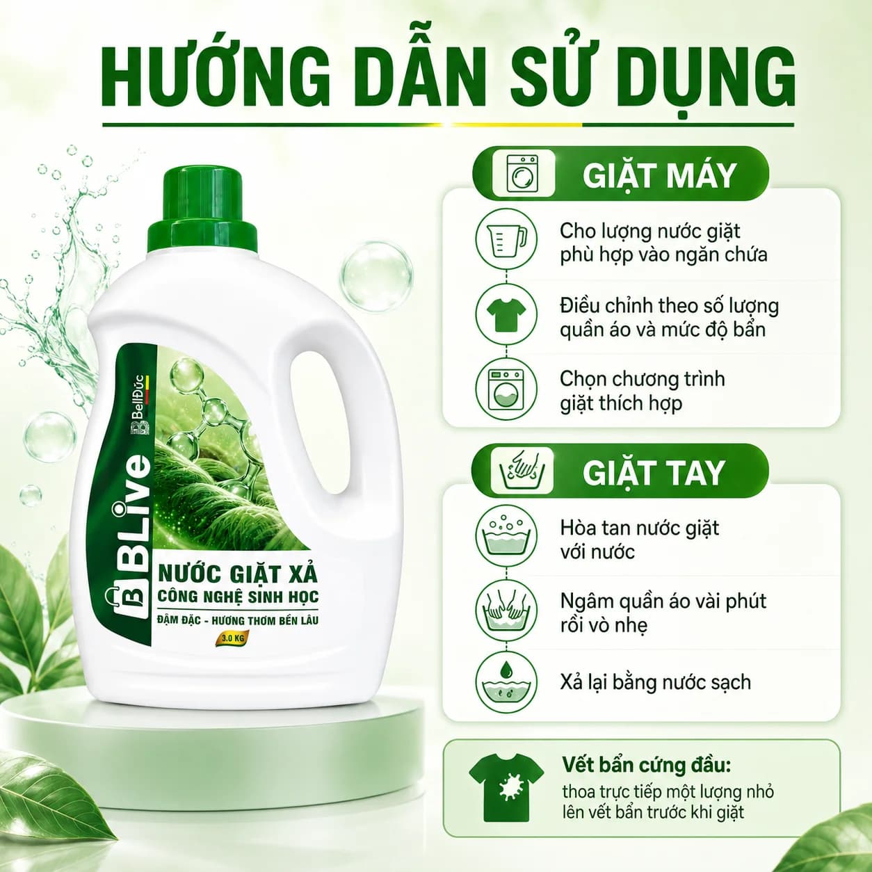3kg Nước Giặt Xả Cao Cấp Công Nghệ Sinh Học Blive Can Xanh