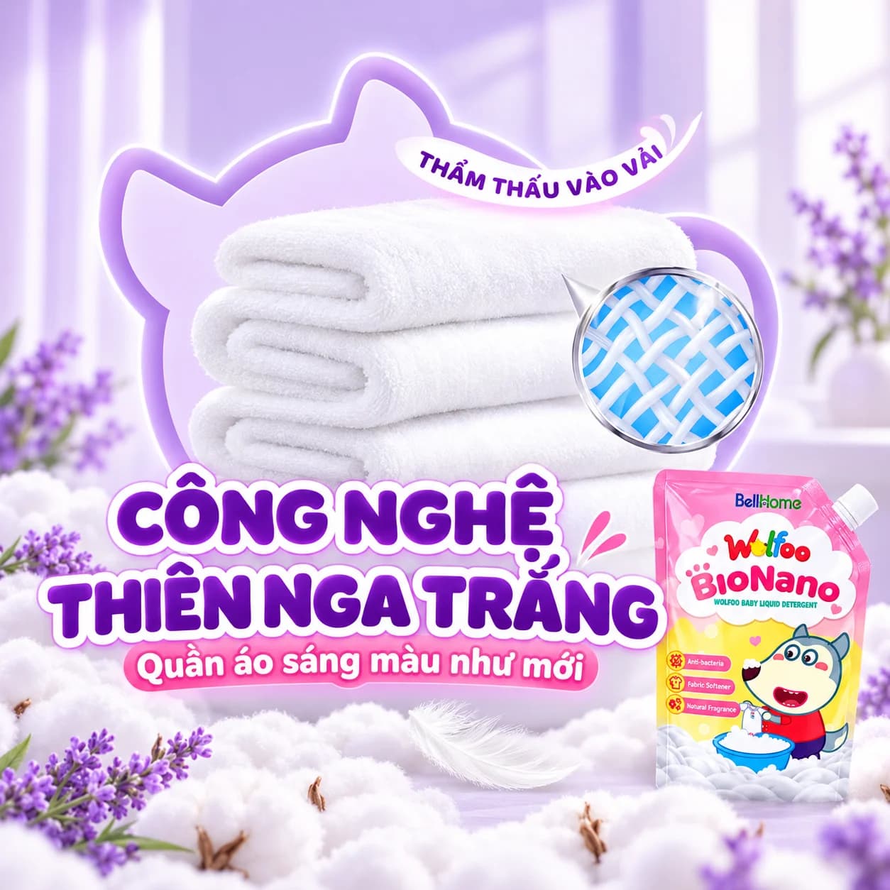 2,1kg Túi Nước Giặt Xả Cao Cấp Công Nghệ Sinh Học Dành Cho Bé Baby Wolfoo, Siêu Lành Tính (Màu Hồng)
