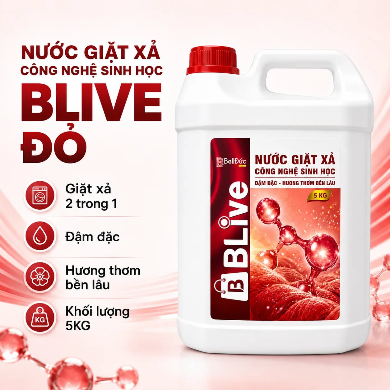 5kg Nước Giặt Xả Cao Cấp Công Nghệ Sinh Học Blive (Màu Đỏ)