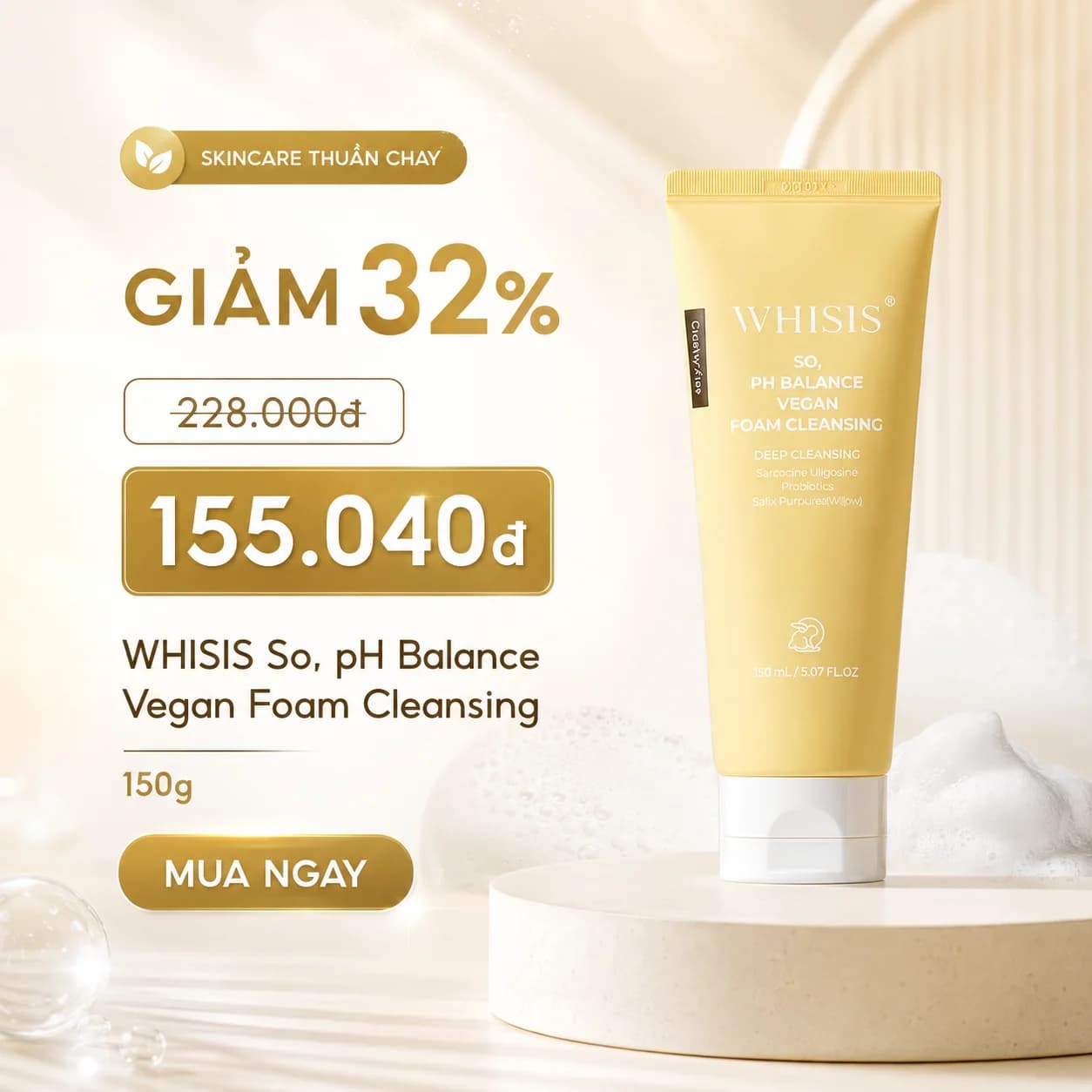 Sữa Rửa Mặt Thuần chay WHISIS So, PH balance vegan foam cleansing (150ml)
