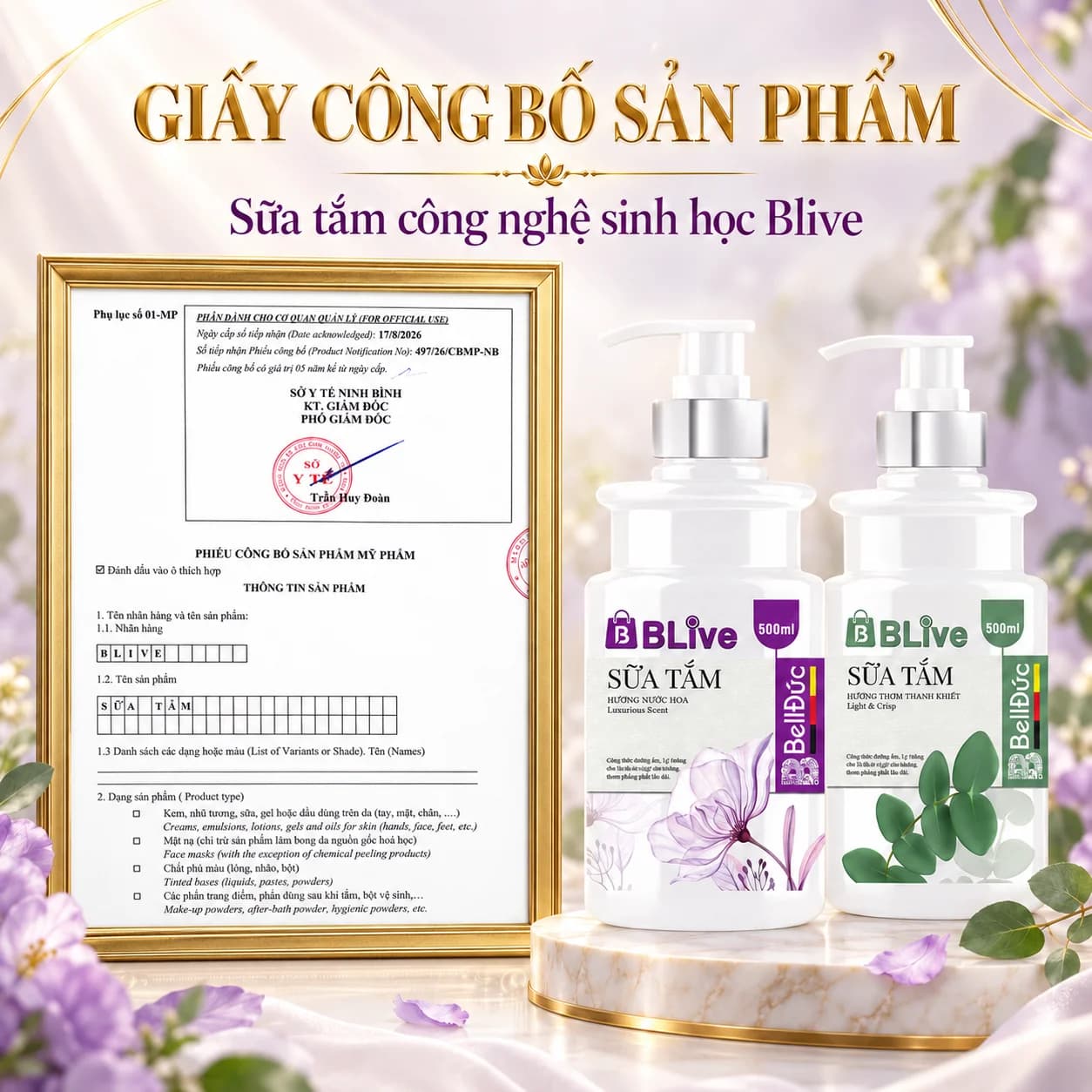 Sữa Tắm Cao Cấp Blive Hương Nước Hoa 500ml