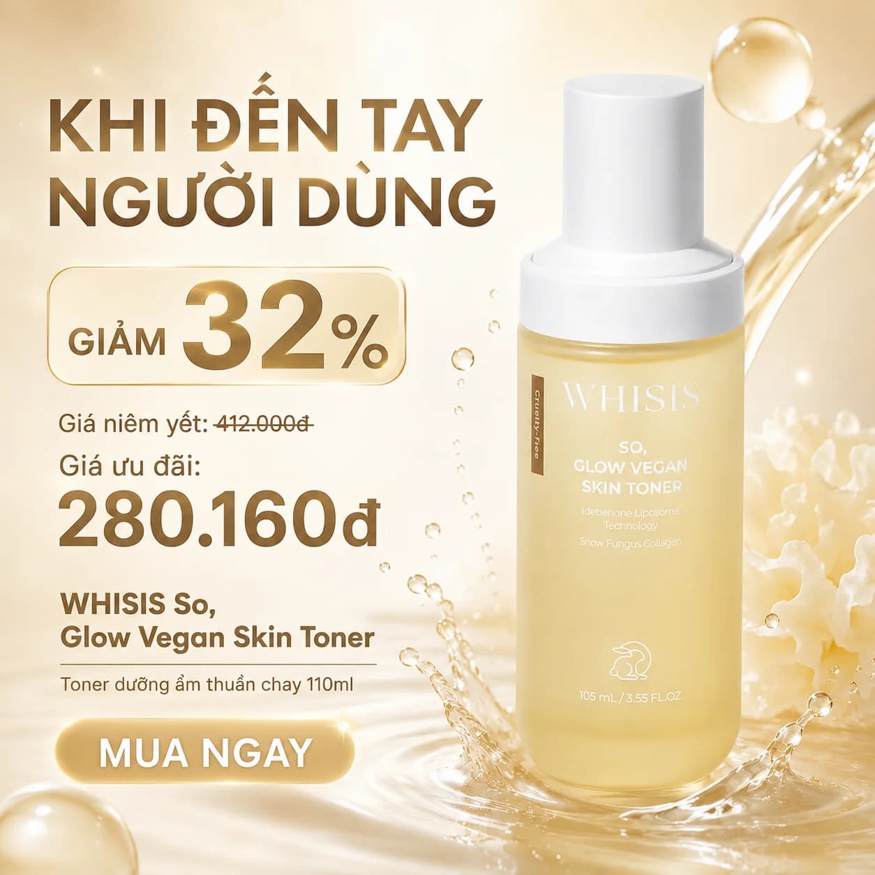 Toner Thuần Chay Cao Cấp WHISIS So, Glow Vegan Skin Toner Thuần Chay 110 ml