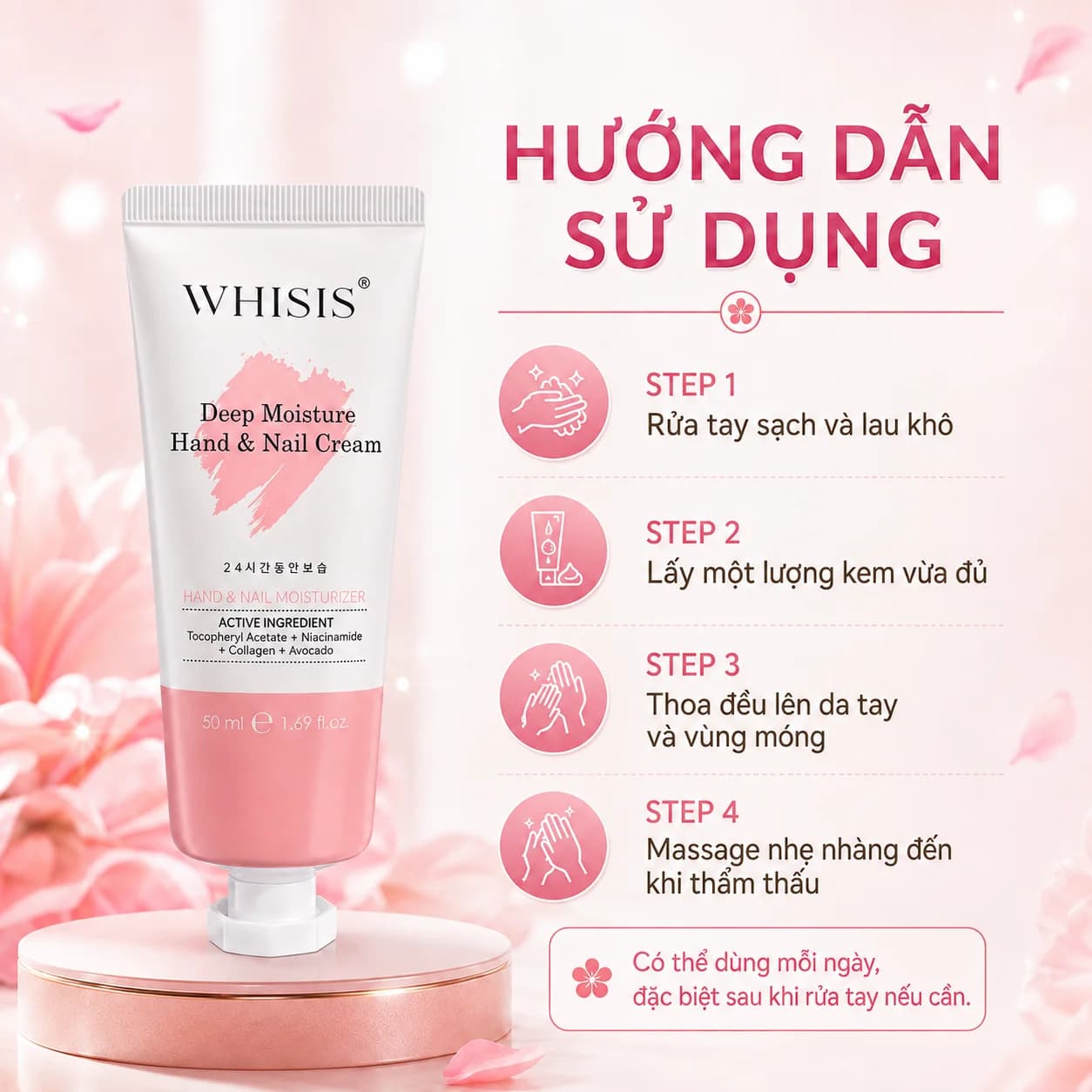 Kem Dưỡng Da Tay & Móng Mềm Mịn Hương Nước Hoa Whisis Deep Moisture Hand & Nail Cream Dưỡng Ẩm Dưỡng Sáng Phục Hồi (50ml)