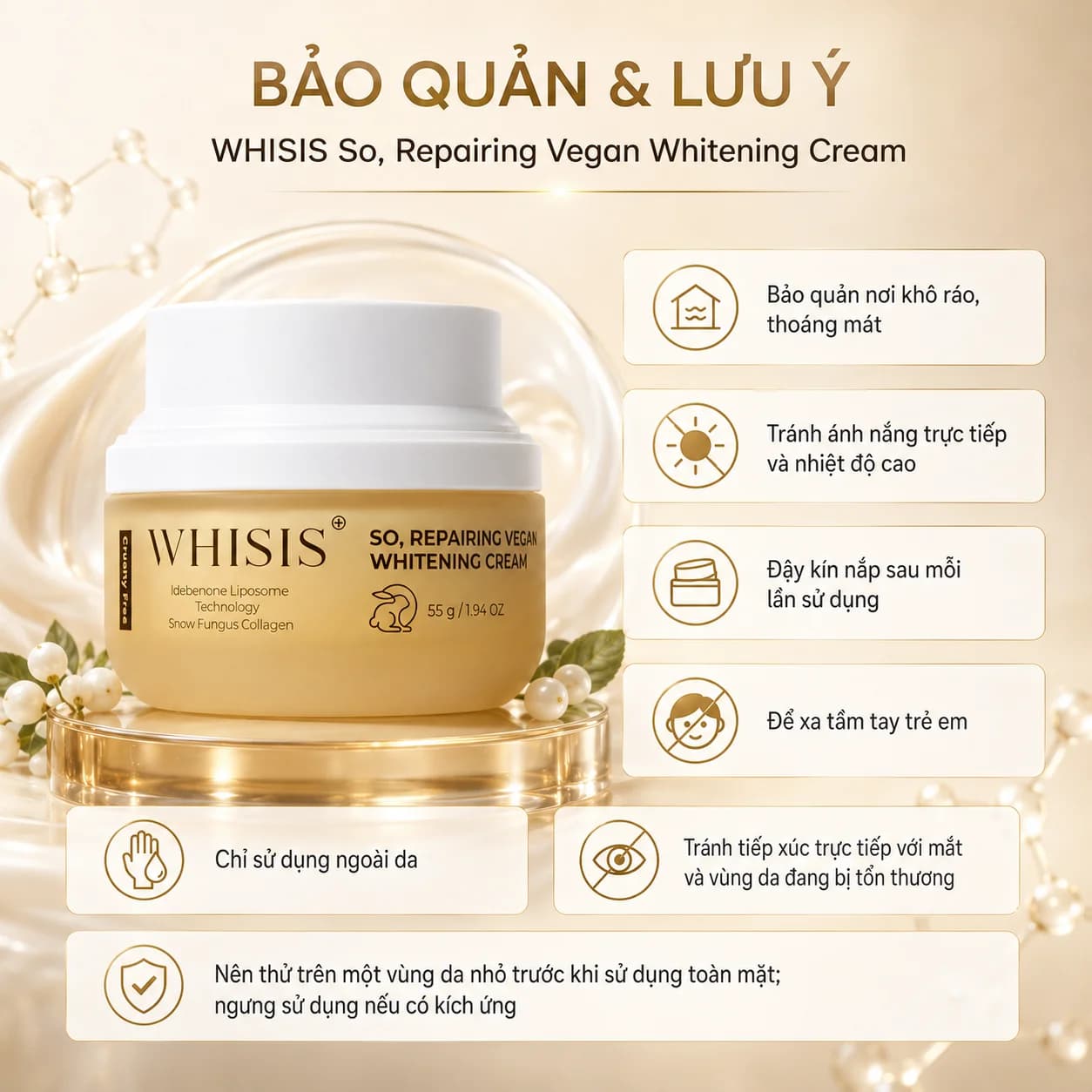 Kem Dưỡng Trắng Thuần Chay Cải Thiện Sạm Nám WHISIS So Repairing Vegan Whitening Cream (50g)
