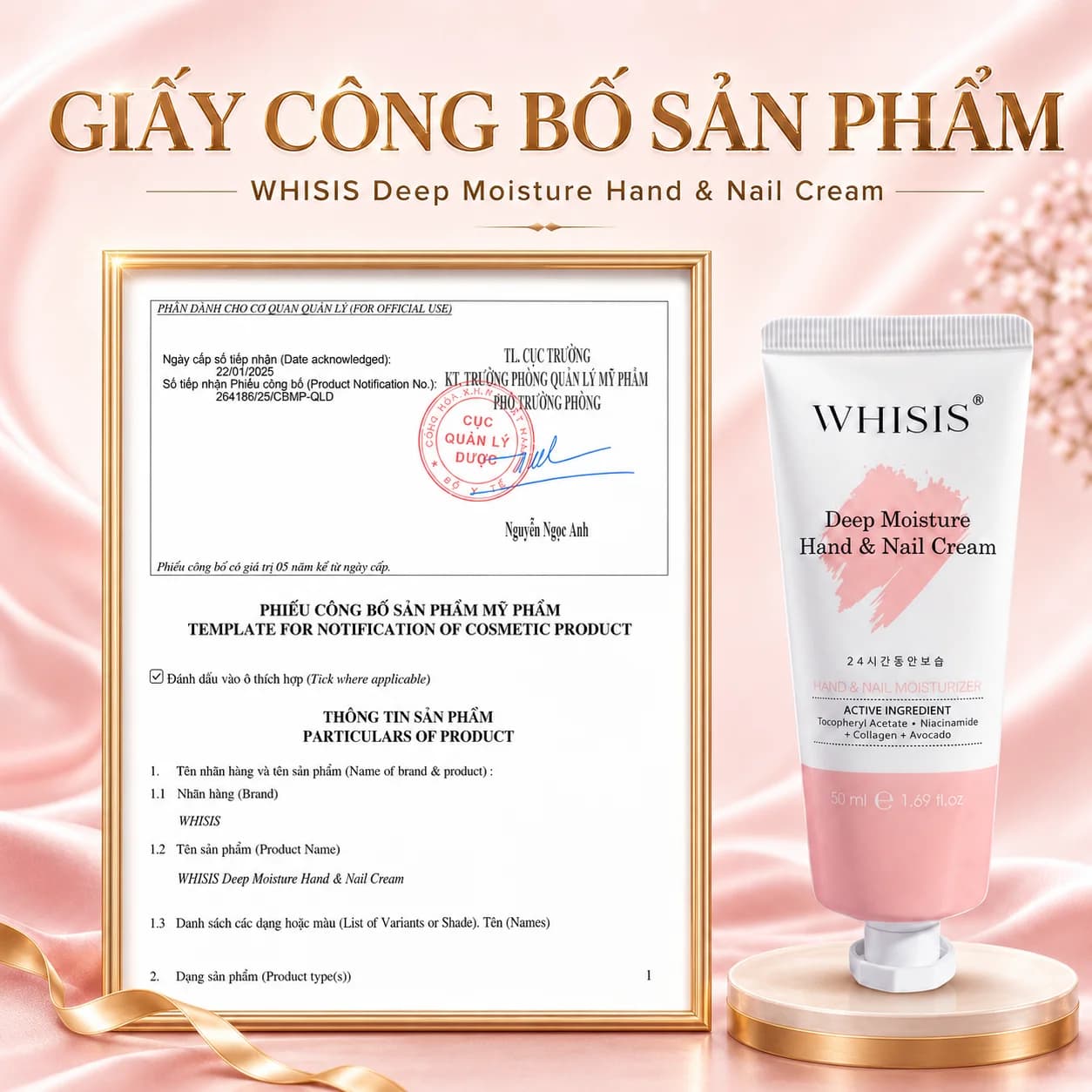 Kem Dưỡng Da Tay & Móng Mềm Mịn Hương Nước Hoa Whisis Deep Moisture Hand & Nail Cream Dưỡng Ẩm Dưỡng Sáng Phục Hồi (50ml)