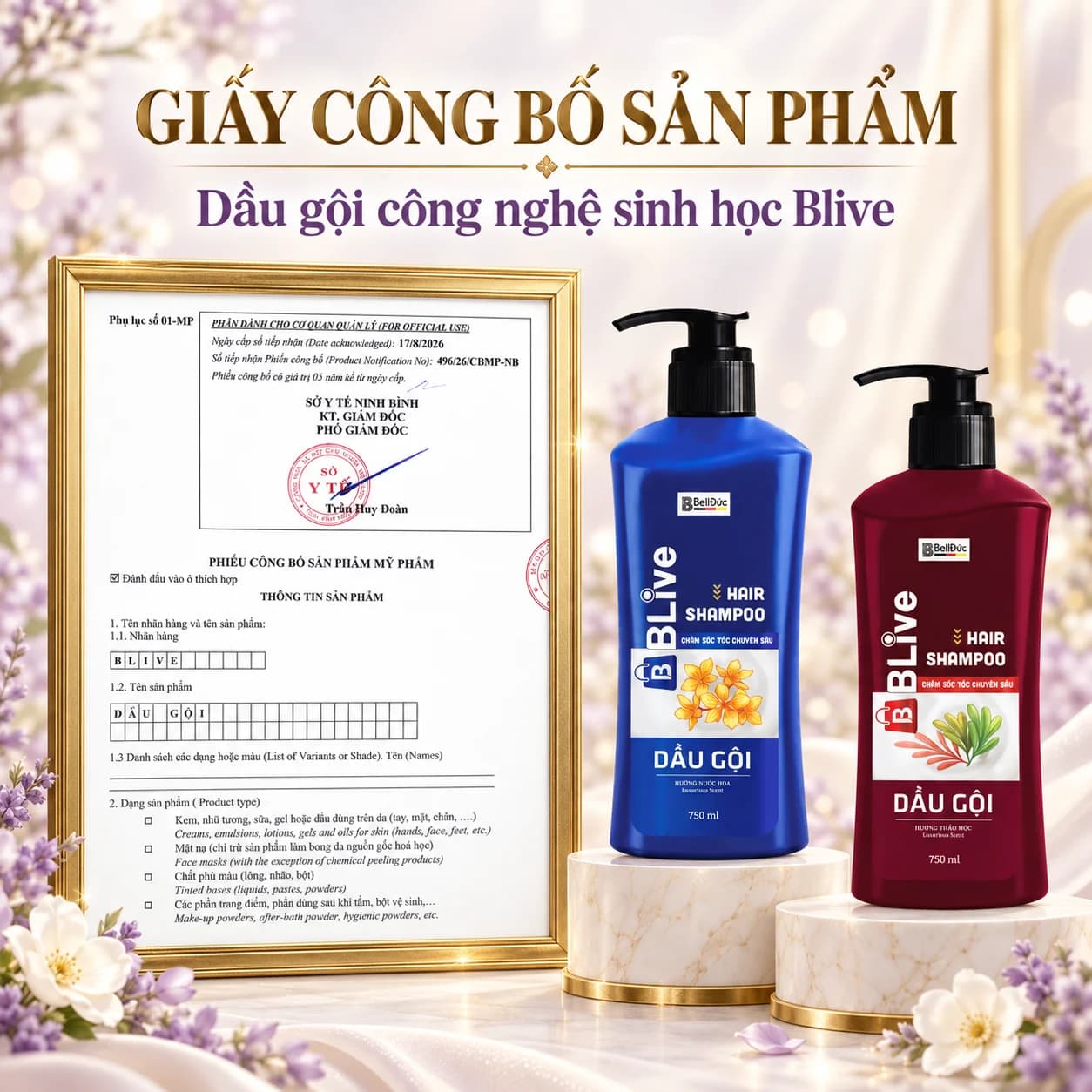 Dầu gội Cao Cấp BLive Hair Shampoo Nước Hoa 750ml (Chai lùn xanh)