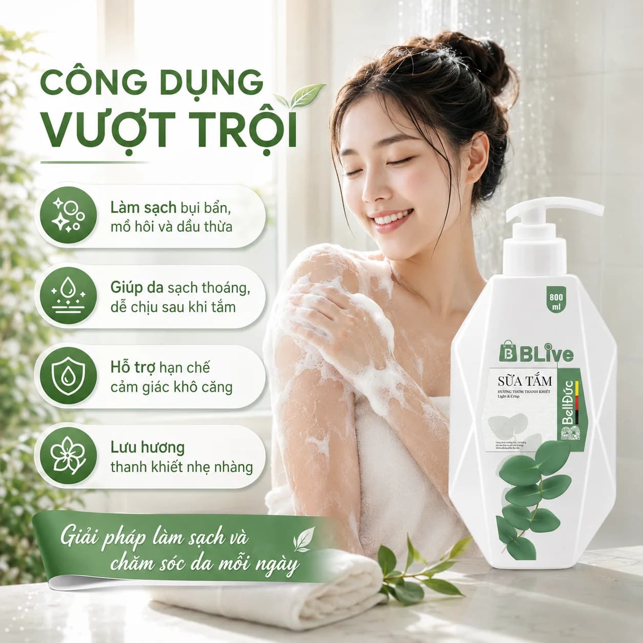 Sữa Tắm Cao Cấp Blive Hương Thanh Khiết 800ml (Quả trám tem xanh)