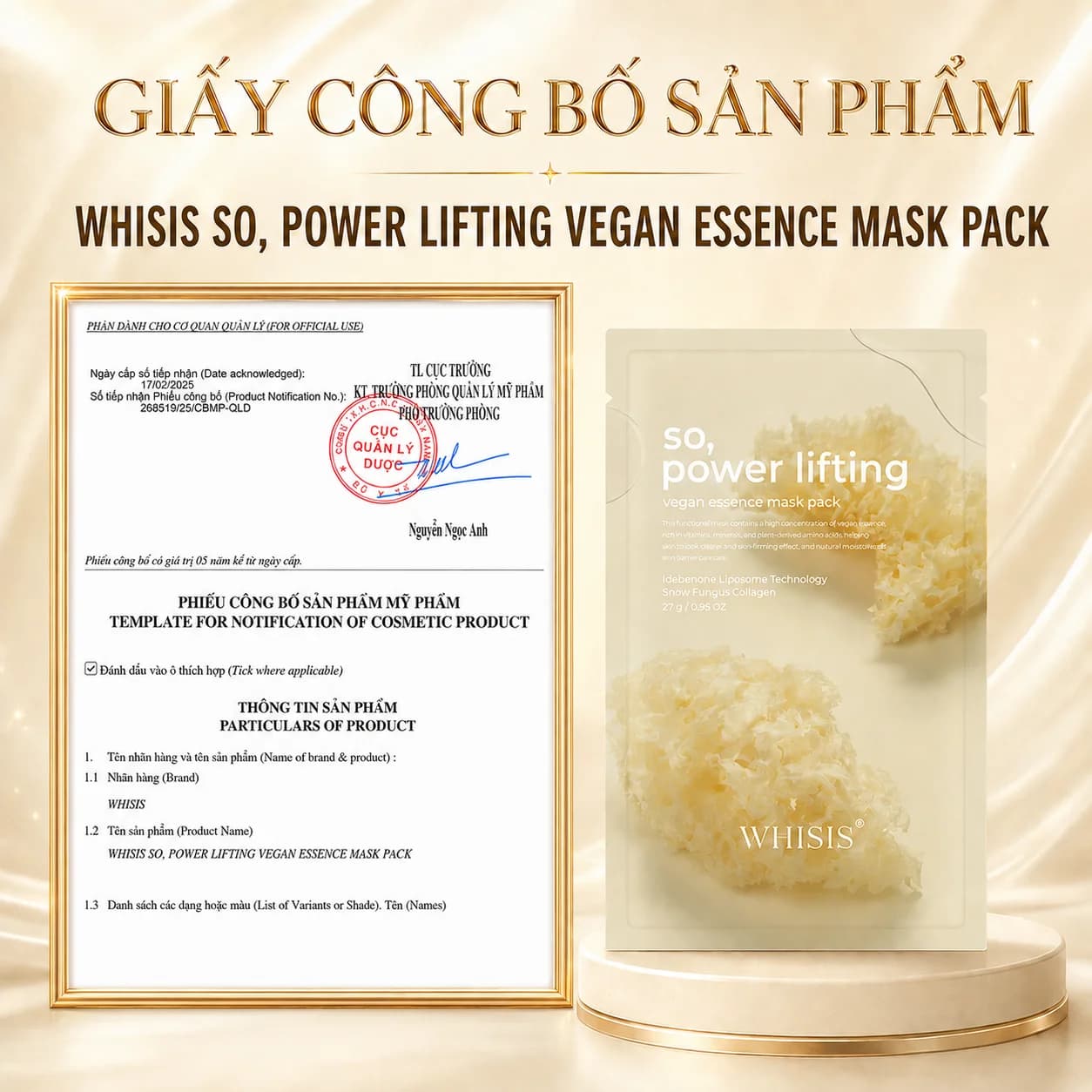 Mặt Nạ Giấy Dưỡng Da Thuần Chay Cao Cấp WHISIS Power Lifting Vegan Essence Mask Pack (27gx5 miếng)