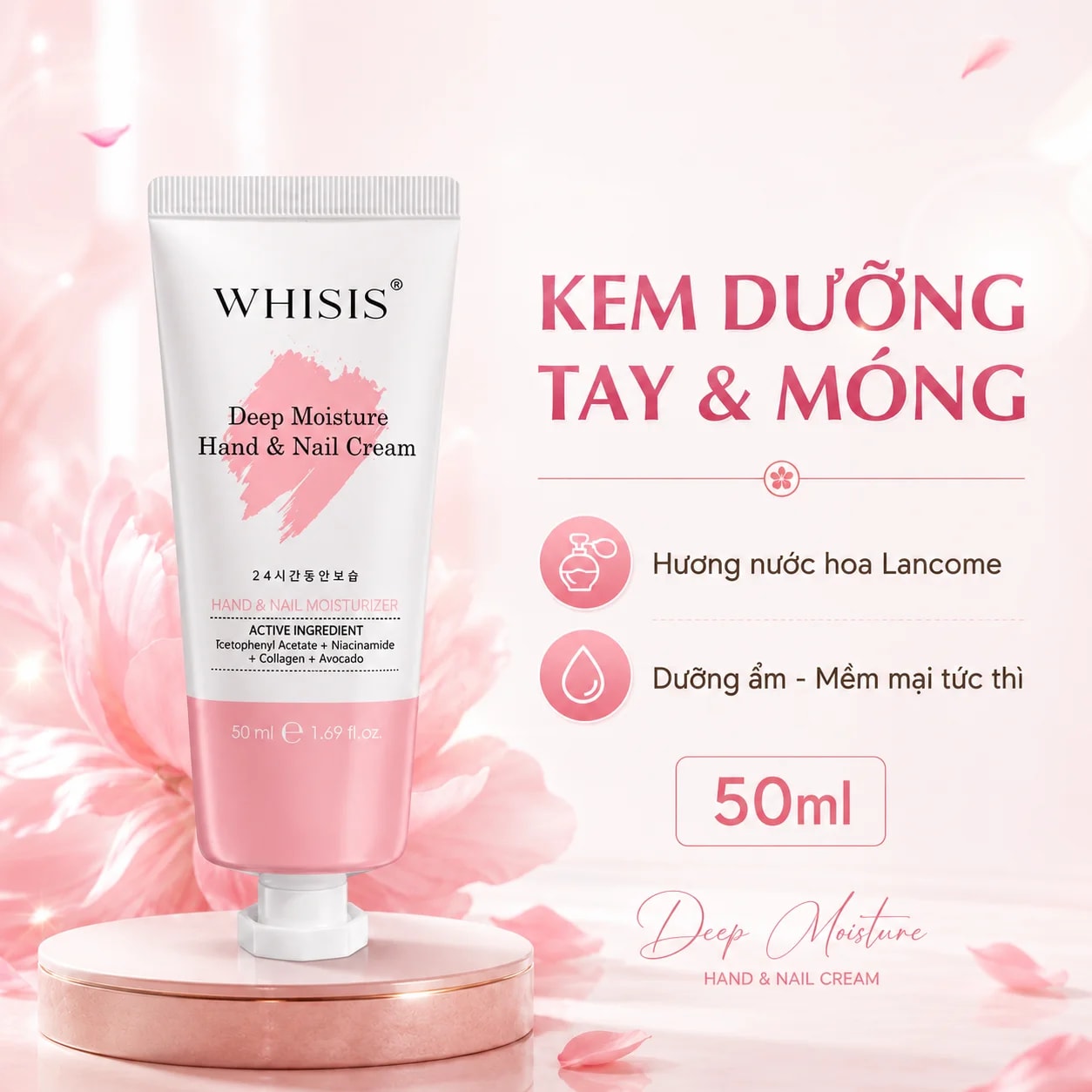 Kem Dưỡng Da Tay & Móng Mềm Mịn Hương Nước Hoa Whisis Deep Moisture Hand & Nail Cream Dưỡng Ẩm Dưỡng Sáng Phục Hồi (50ml)