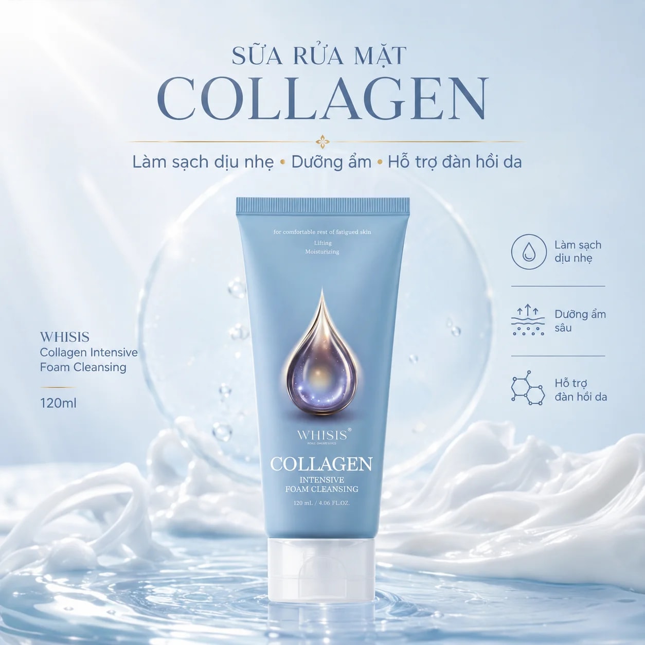 Sữa Rửa Mặt Collagen Cho Da Lão Hóa WHISIS Collagen Intensive Foam Cleansing (120ml)
