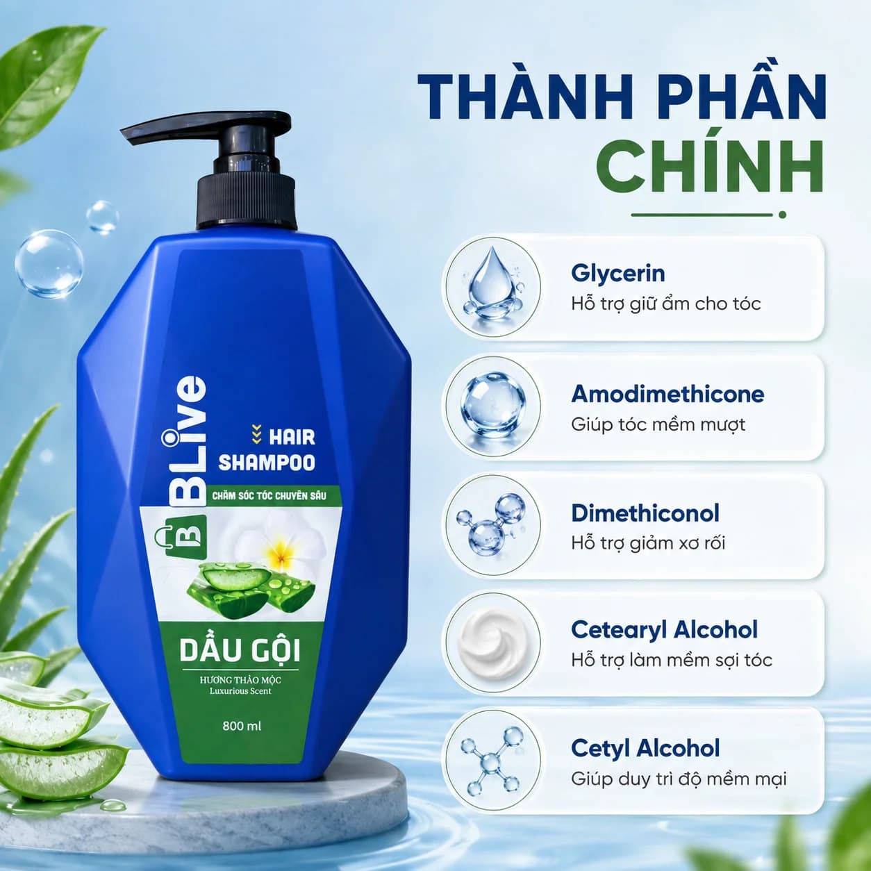 Dầu Gội Cao Cấp Blive Hương Thảo Mộc 800ml (Trám Xanh)