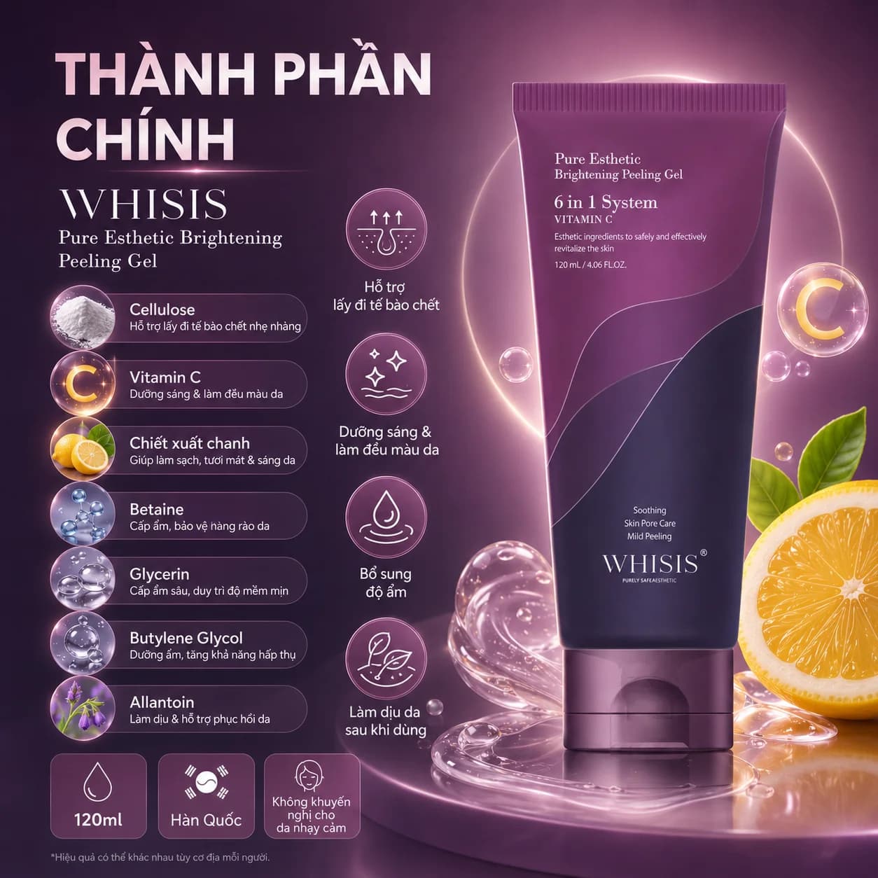 Tẩy Tế Bào Chết Da Mặt Dưỡng Trắng WHISIS Pure Esthetic Brightening Peeling Gel (120ml)