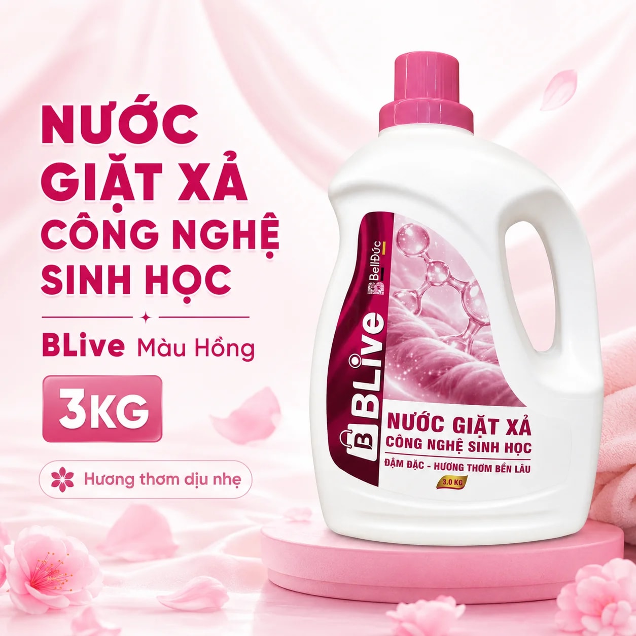 3kg Nước Giặt Xả Cao Cấp Công Nghệ Sinh Học Blive Can Hồng