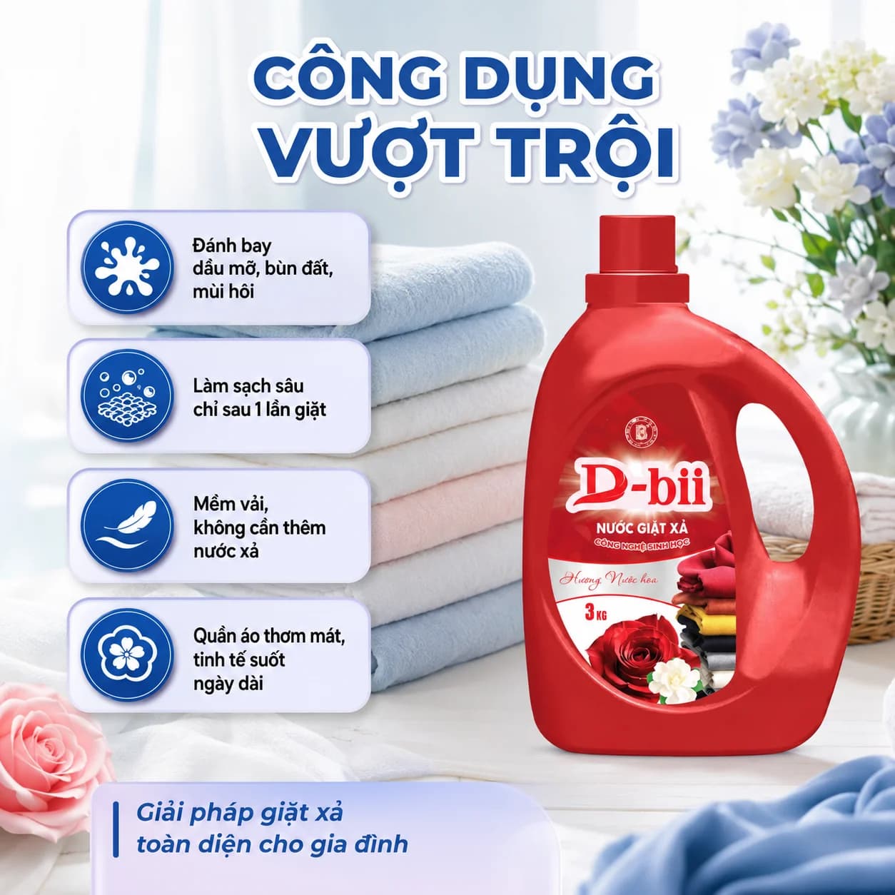 3Kg Nước Giặt Xả Công Nghệ Sinh Học Dbii Hương Nước Hoa Can Đỏ