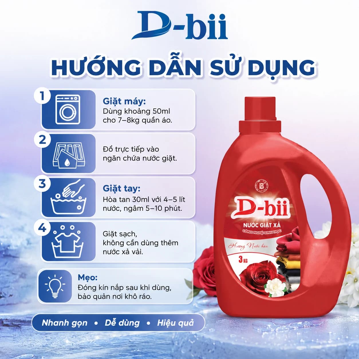 3Kg Nước Giặt Xả Công Nghệ Sinh Học Dbii Hương Nước Hoa Can Đỏ
