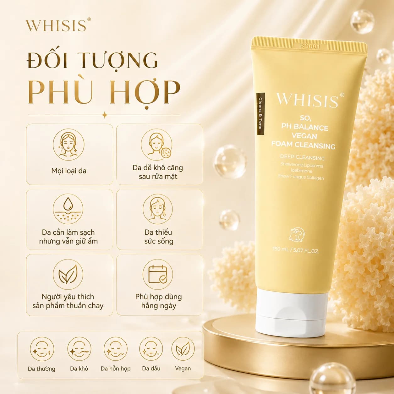 Sữa Rửa Mặt Thuần chay WHISIS So, PH balance vegan foam cleansing (150ml)
