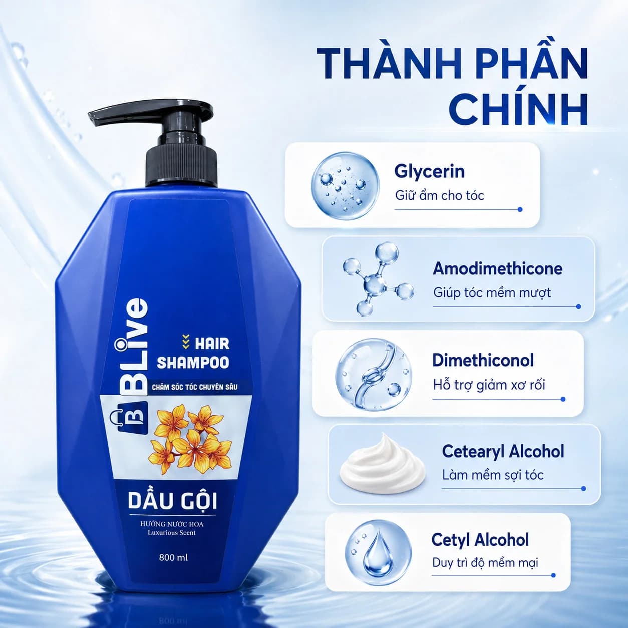 Dầu Gội Cao Cấp Blive Hương Nước Hoa 800ml (Trám Xanh)