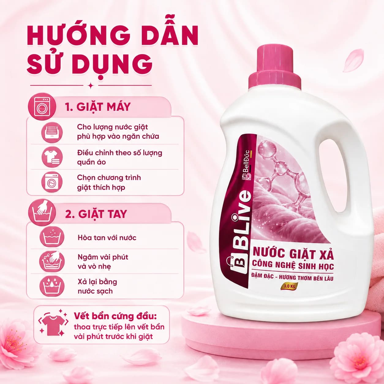 3kg Nước Giặt Xả Cao Cấp Công Nghệ Sinh Học Blive Can Hồng