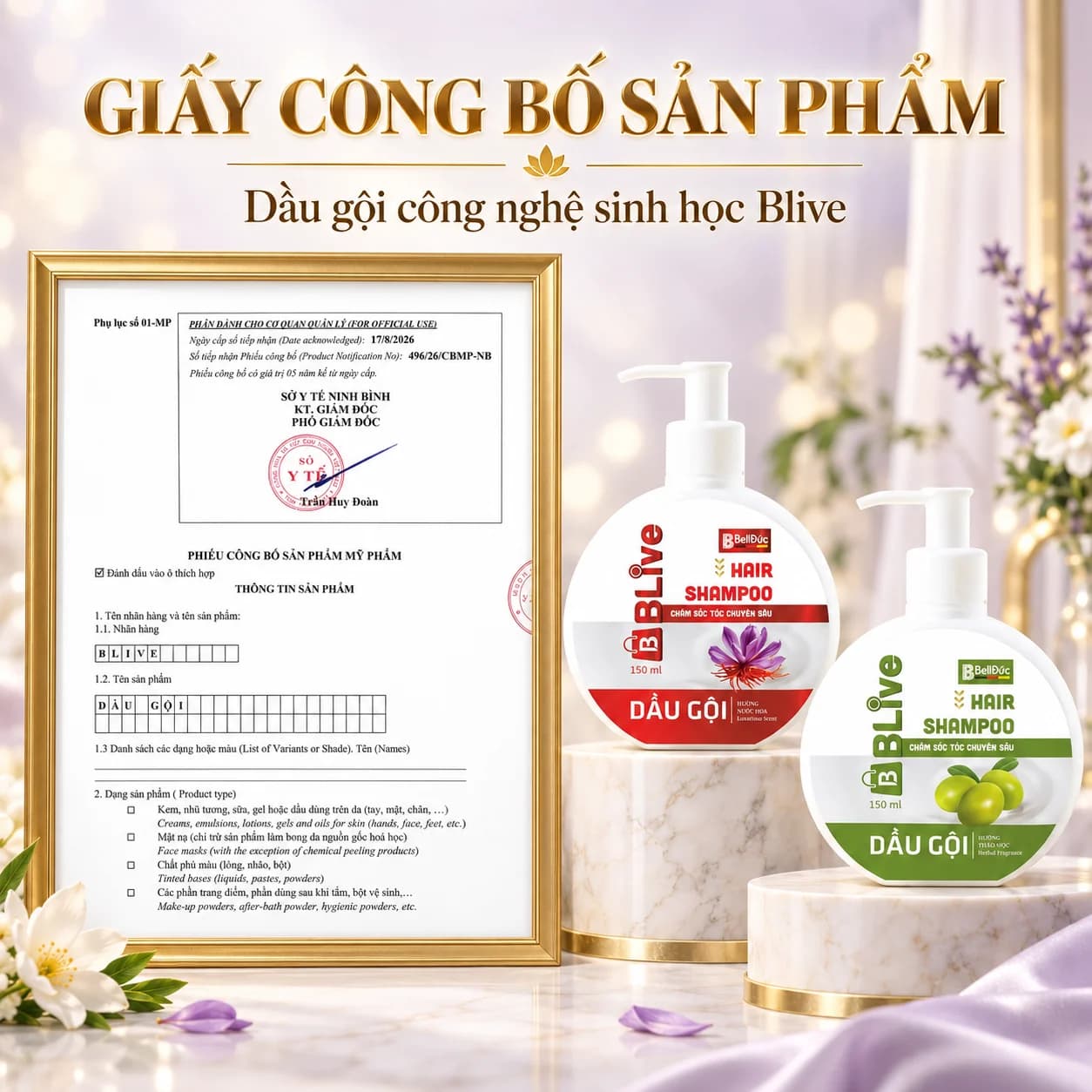 Dầu Gội Cao Cấp BLive Hair Shampoo Nước Hoa 150ml (Chai tròn dẹt tem đỏ)