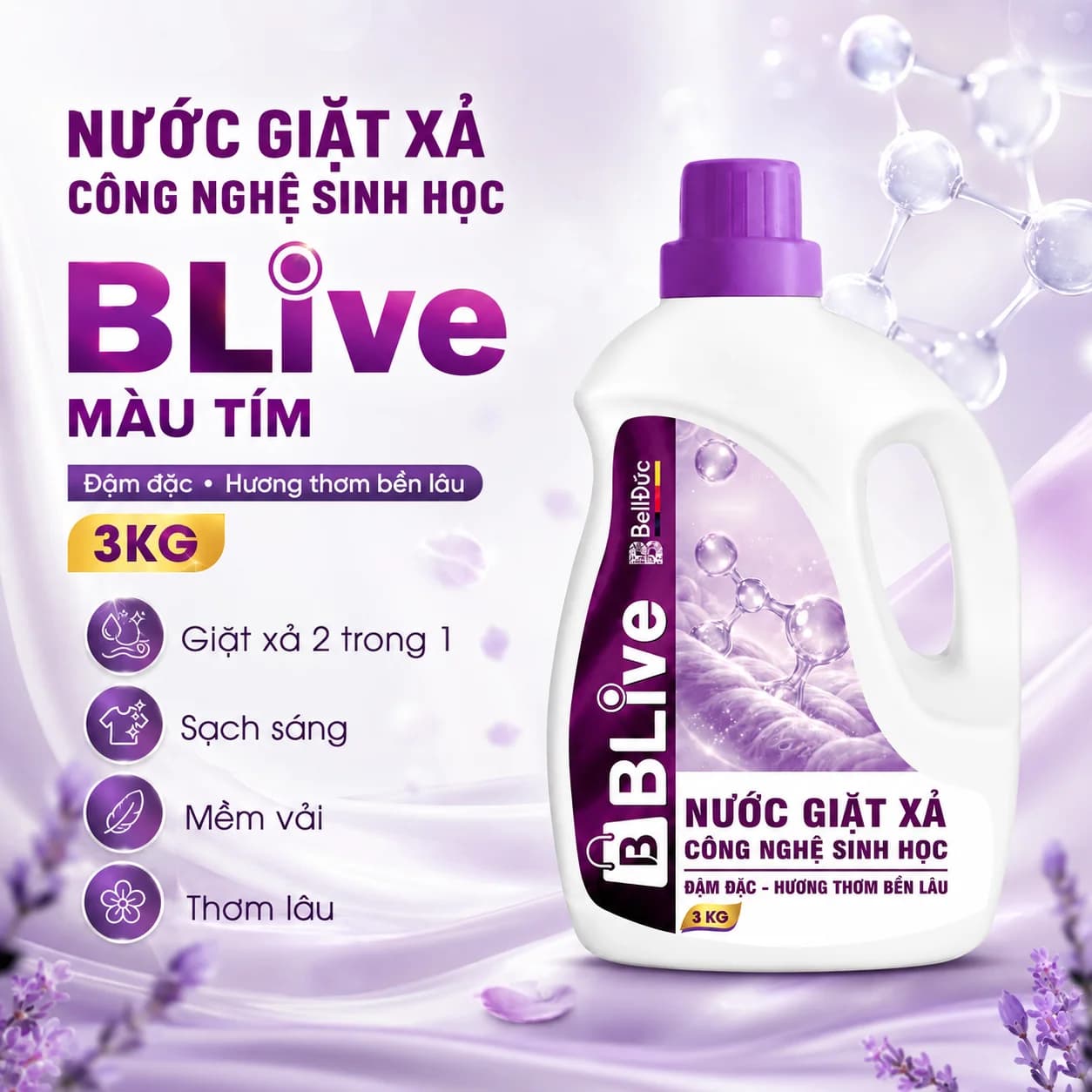 3kg Nước Giặt Xả Cao Cấp Công Nghệ Sinh Học Blive Can Tím