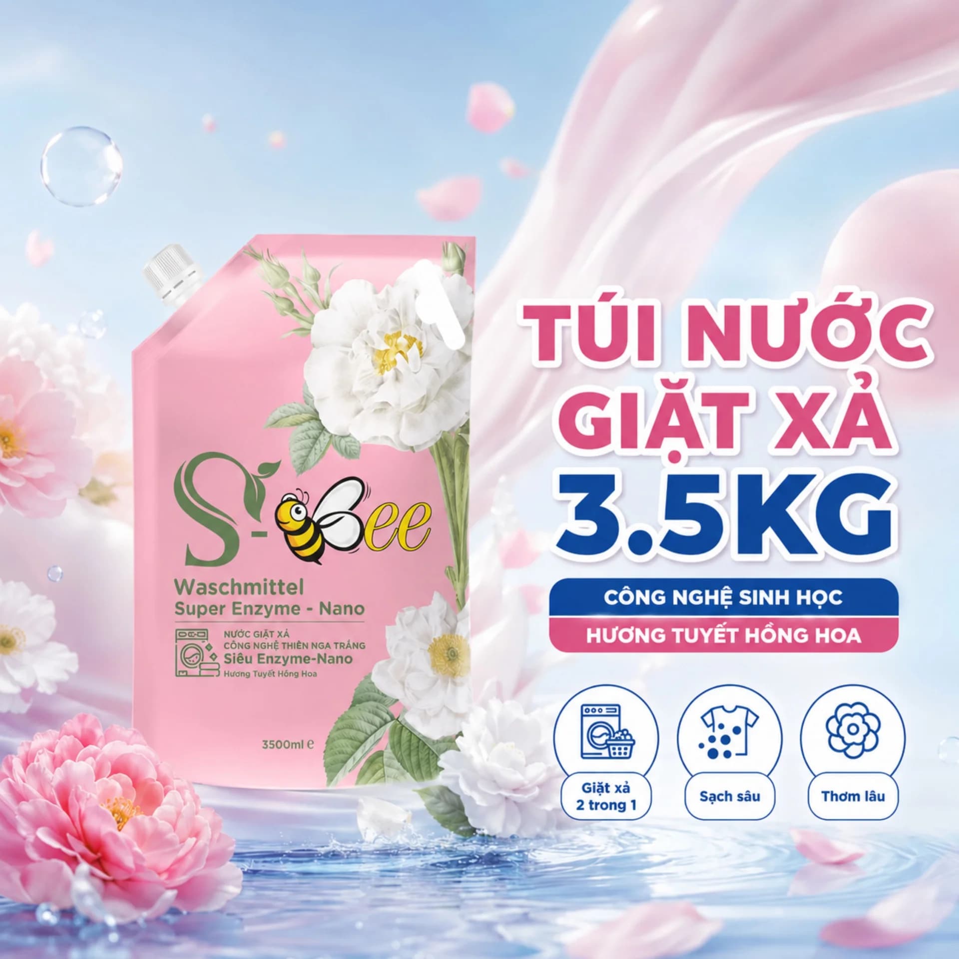 3,5kg Túi Nước Giặt Xả Dbii hương Tuyết Hồng Hoa