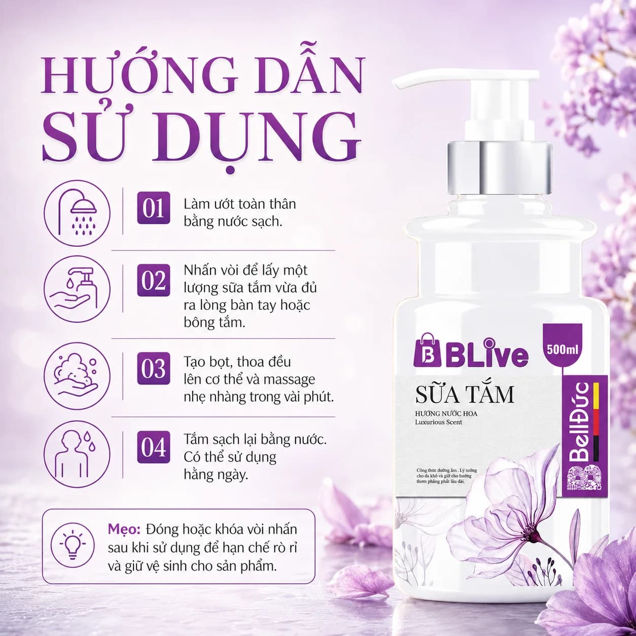 Sữa Tắm Cao Cấp Blive Hương Nước Hoa 500ml