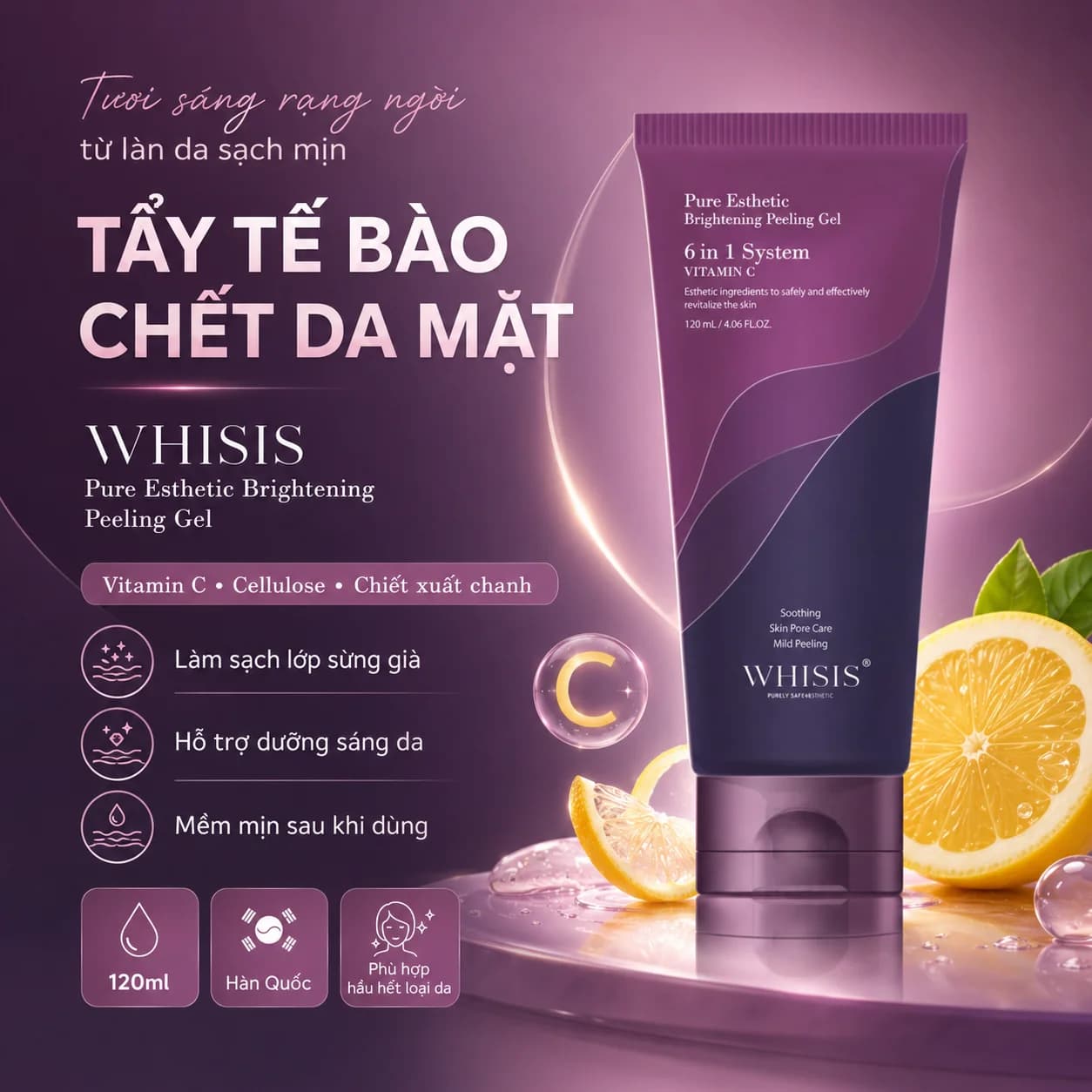 Tẩy Tế Bào Chết Da Mặt Dưỡng Trắng WHISIS Pure Esthetic Brightening Peeling Gel (120ml)