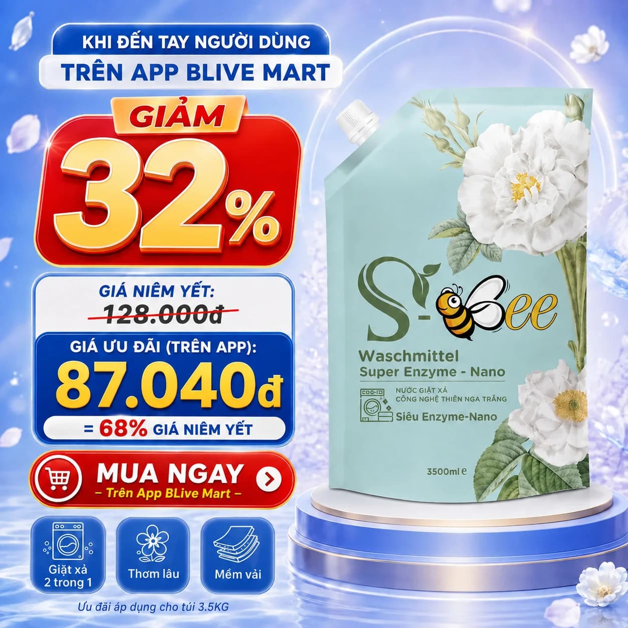 3,5kg Túi Nước Giặt Xả Dbii hương Tình Yêu Gia Đình