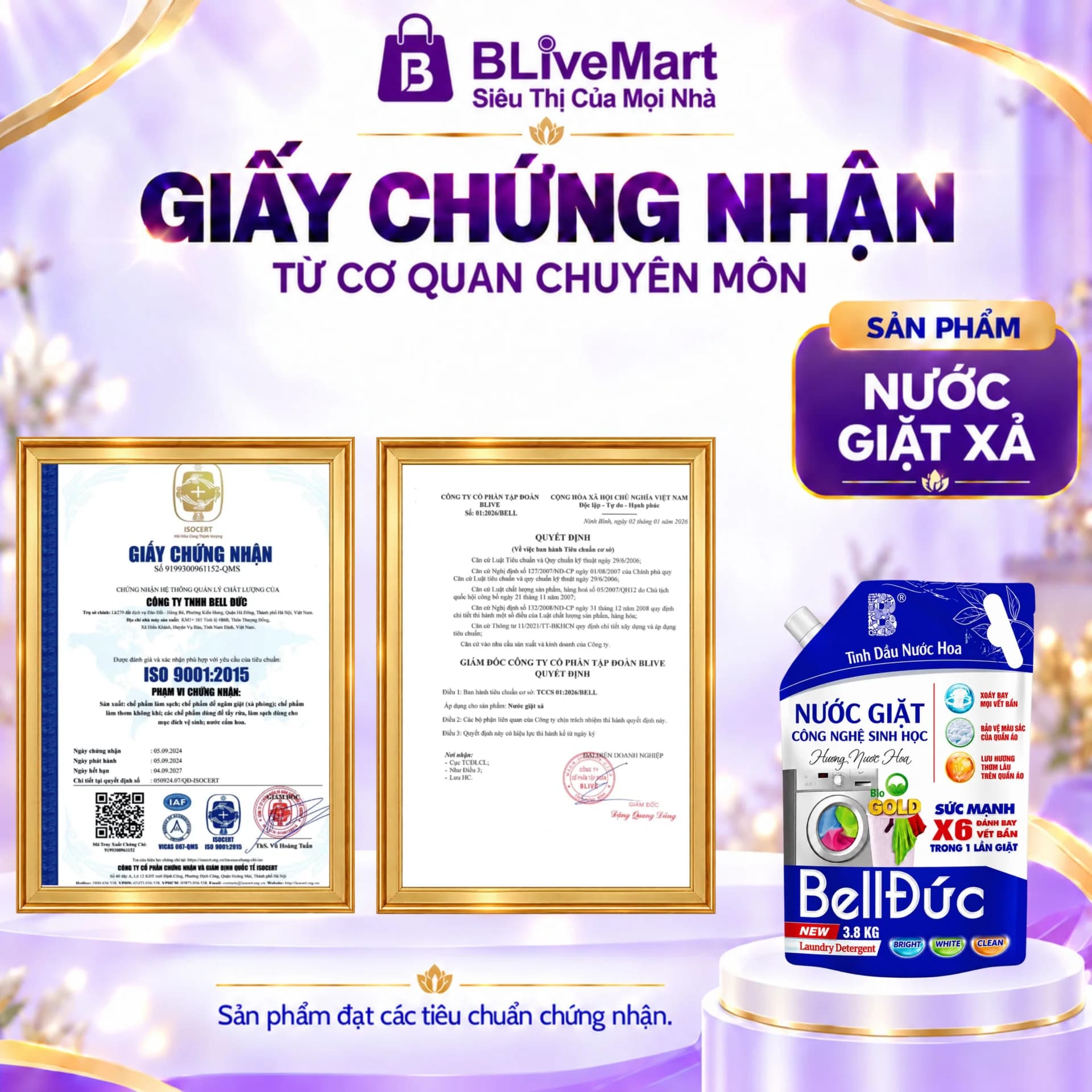 3,8kg Nước Giặt Xả Cao Cấp Công Nghệ Sinh Học Bell Đức Hương Nước Hoa