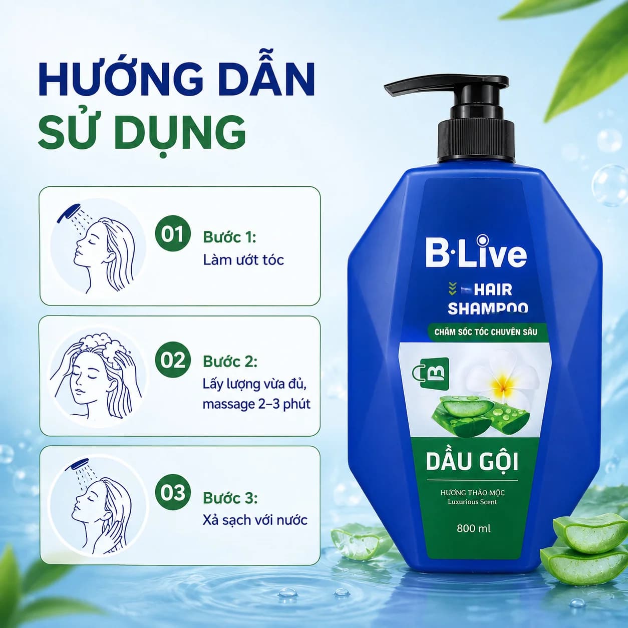 Dầu Gội Cao Cấp Blive Hương Thảo Mộc 800ml (Trám Xanh)