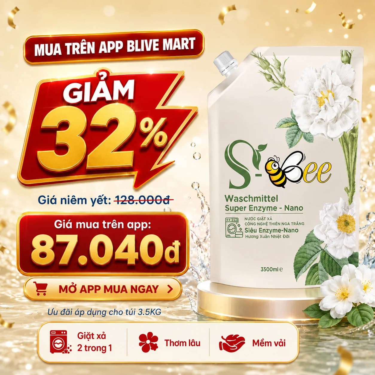 3,5Kg Túi Nước Giặt Xả Dbii Hương Xuân Nhiệt Đới