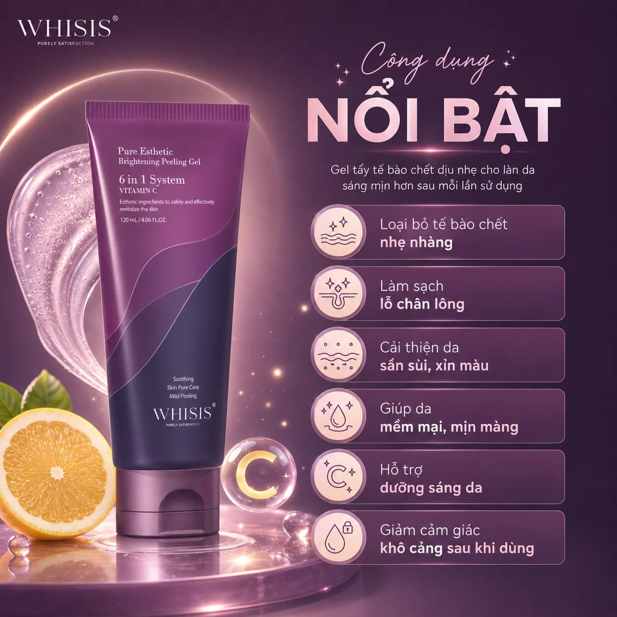 Tẩy Tế Bào Chết Da Mặt Dưỡng Trắng WHISIS Pure Esthetic Brightening Peeling Gel (120ml)